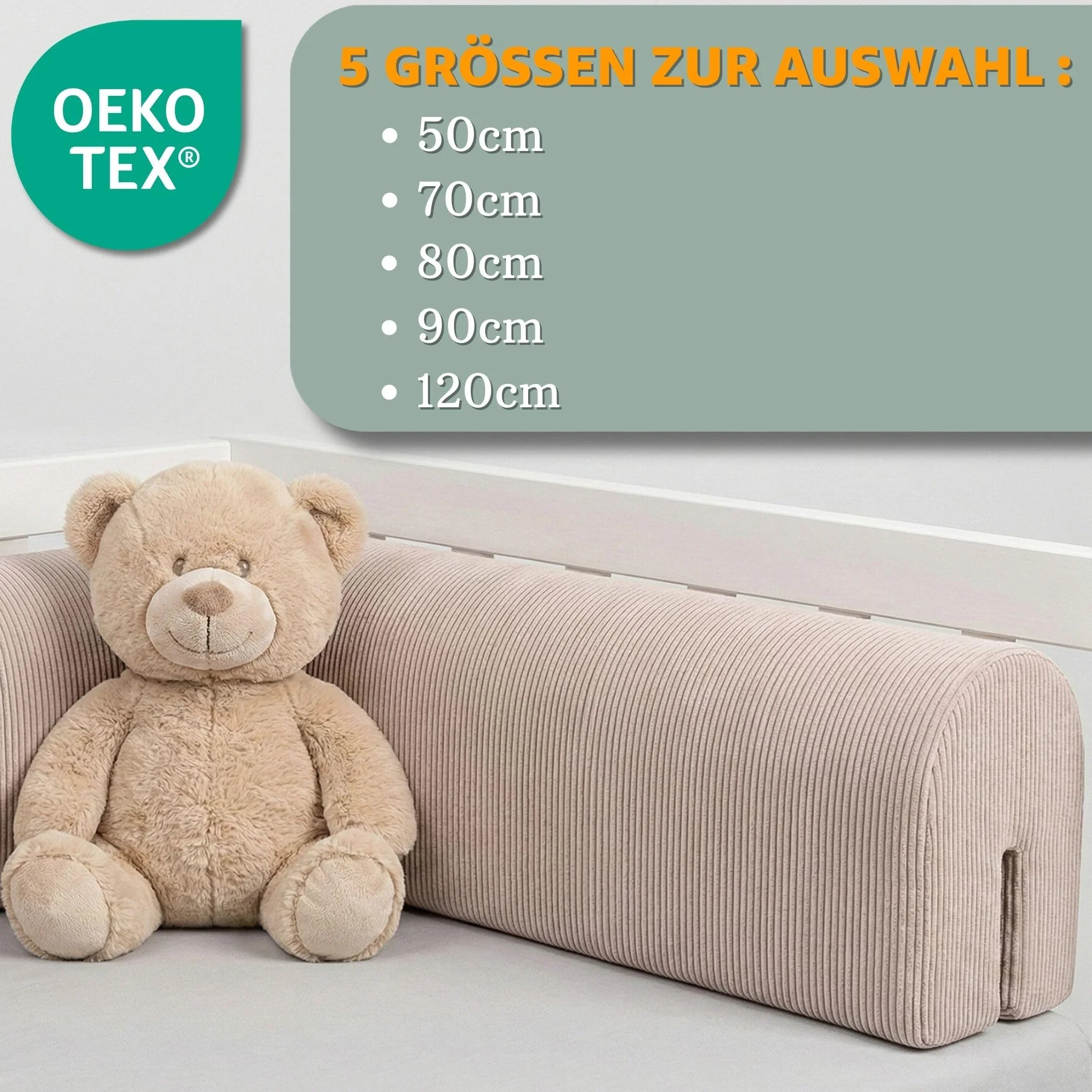 Totsy Baby Chichoneras Cuna Parachoques cunas Bebe 90 cm - Protector Anti caida y Golpe Espuma de Barrera Seguridad niños y niñas para Cama Protection de Valla y Borde Infantil Pana Oeko-Tex Beige B