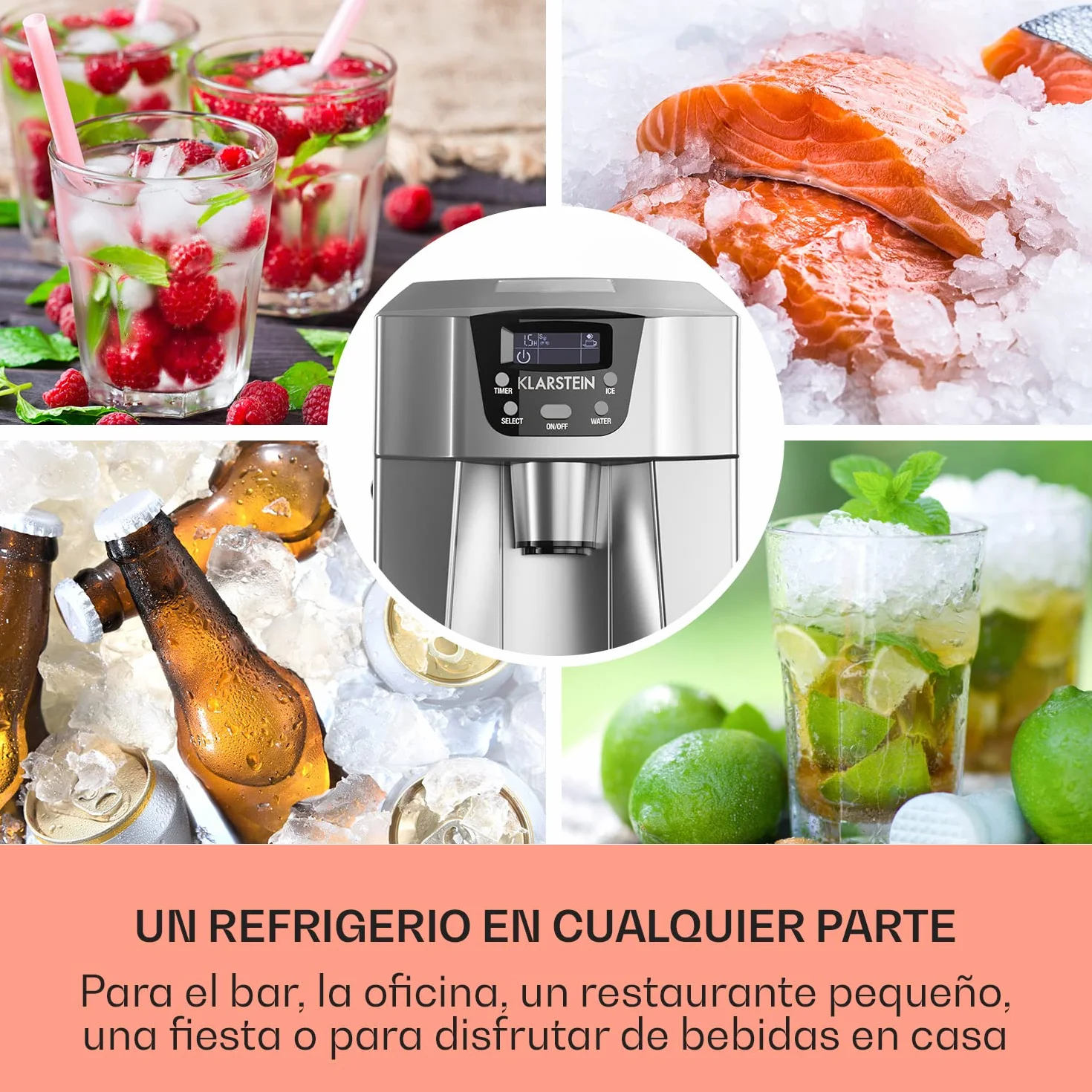 Klarstein Maquina de Hielo para Casa 2L, Ice Maker Encimera 12 kg, Maquina para Hacer Cubitos de Hielo Grandes para Casa con Panel Táctil y Sistema Auto Limpieza, Función Extra Rápida