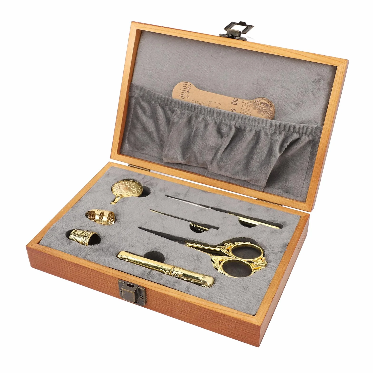 Jenivaint Caja de Costura Vintage, Kit de Costura de Madera de 30 Piezas con Agujas, Tijeras, Dedal, Cortador de Hilo para Almacenamiento y Exhibición