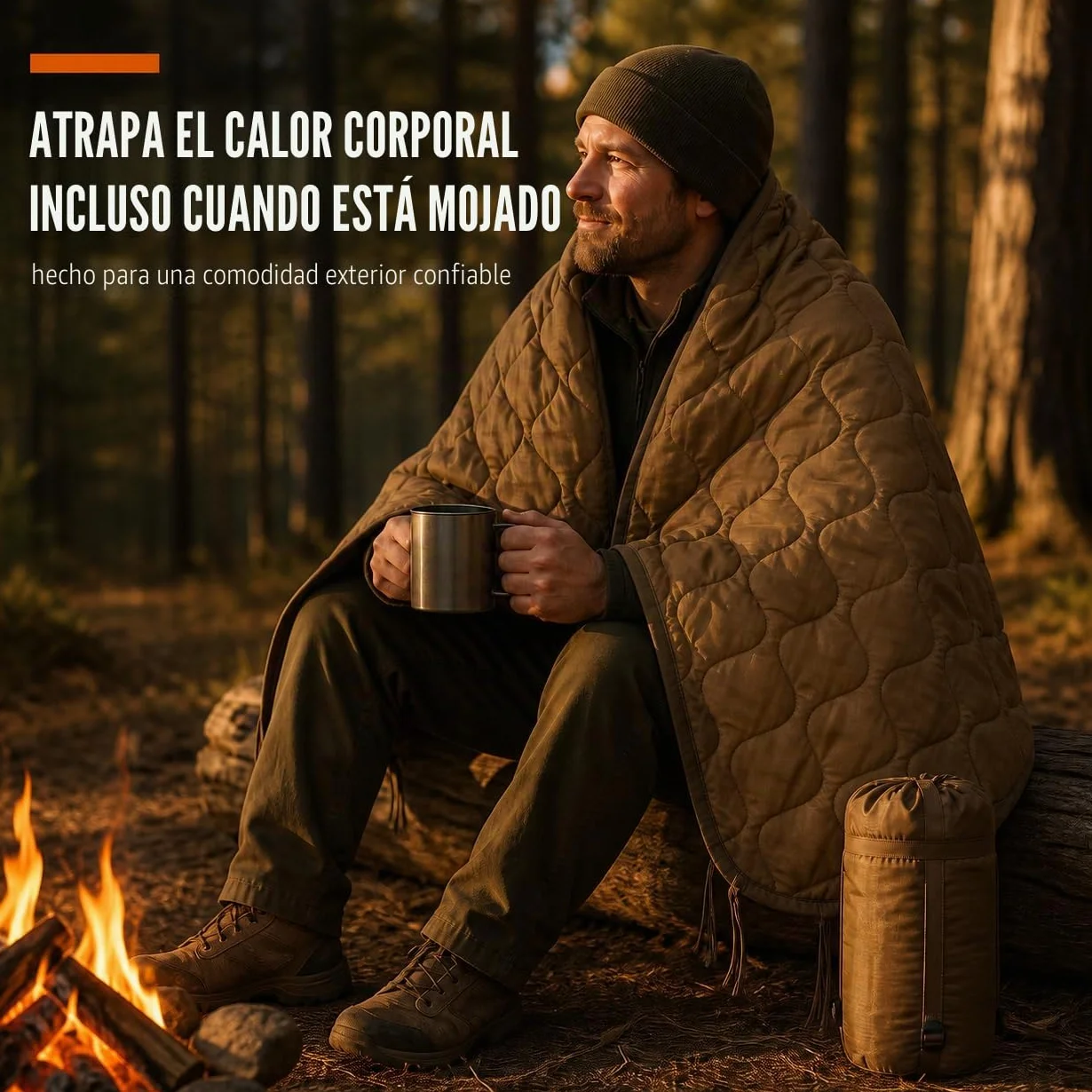USGI Industries Manta Militar Woobie Manta de Camping Aislamiento térmico Forro de Poncho Grande Portátil Aislante Resistente al Agua