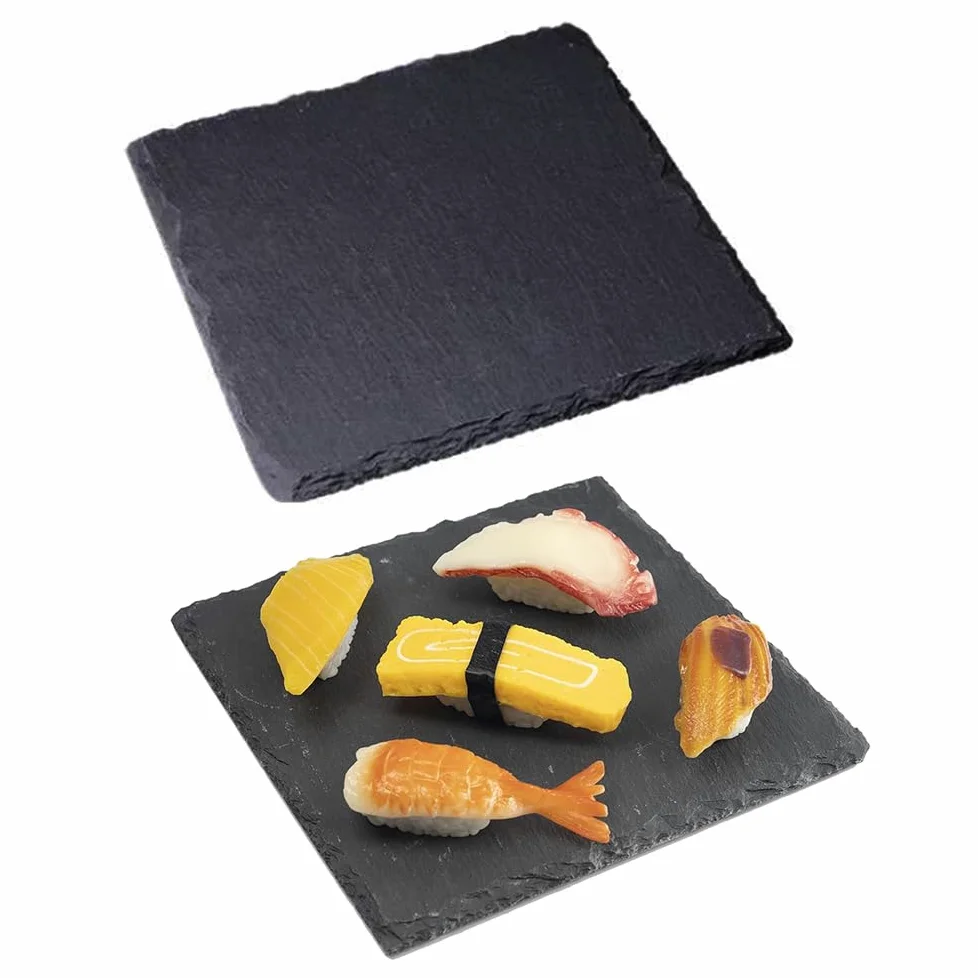 2 platos de pizarra para postres, sushi, platos grandes de pizarra para servir, platos para pizza, platos japoneses, platos de carne (cuadrados (15 cm x 15 cm)