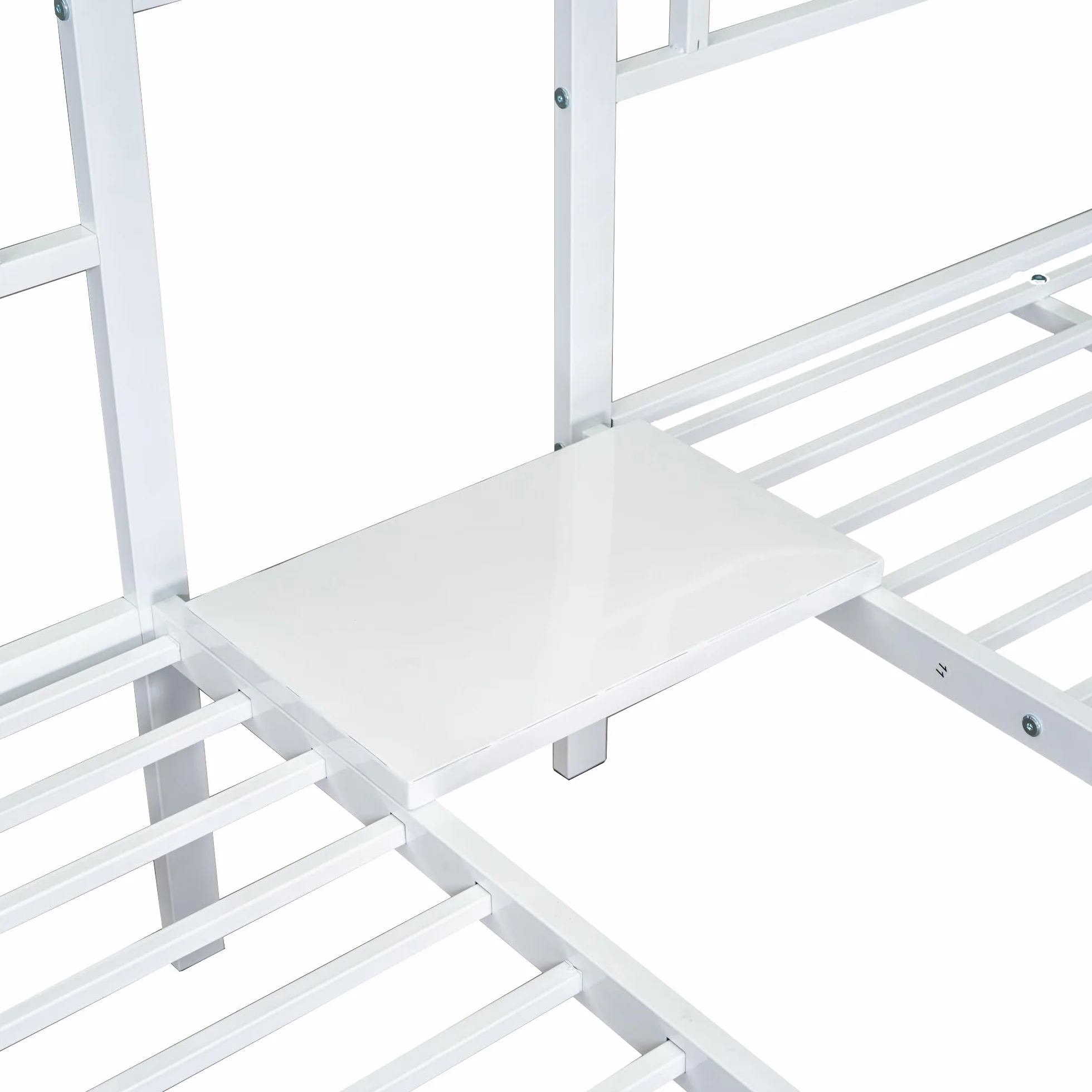 Moimhear Cama Triple, litera Triple con Escalera para niños y Adolescentes, Cama de Hierro con Puerta de Seguridad y Mesa (90x200cmx3, Blanco)