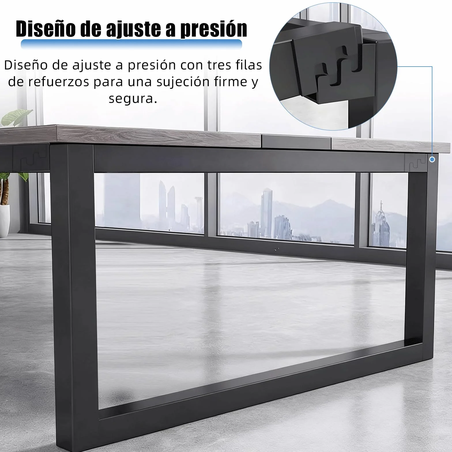 Mesa de Conferencias Grande con Módulo de Almacenamiento — Mesa de Reuniones Moderna 8–12 Personas, Estructura Metálica Negra, Ideal para Oficinas, Salas de Reuniones y Seminarios