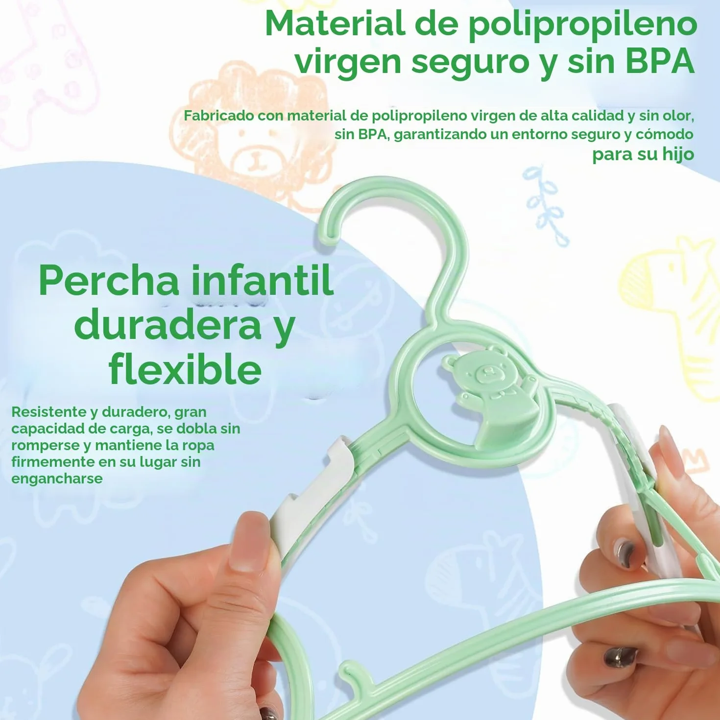 HGYZE - Muletas para niños, para el Armario de recién Nacido y niño y niña, 20 Perchas apilables con Gancho para Osito, Ajustables y Antideslizantes, Perchas para Ropa, Ahorro de Espacio (Verde)
