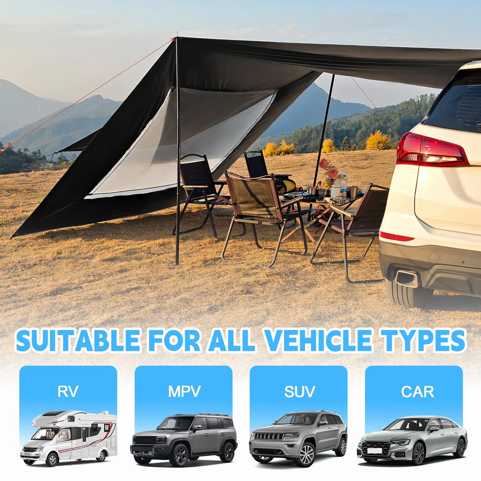 Toldo para caravana 9x16 pies impermeable protector solar refugio lona camping poste negro