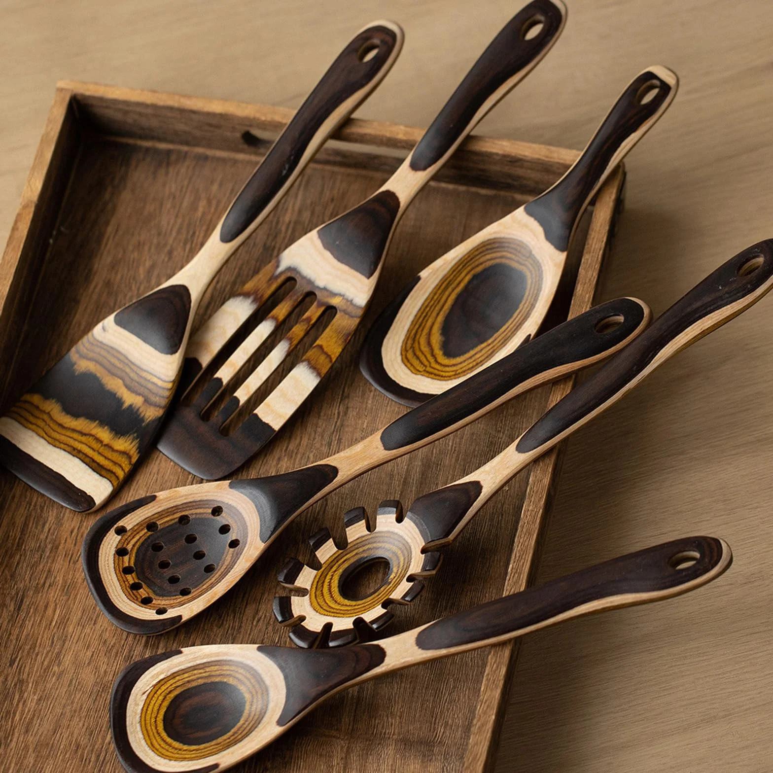 Cuchara de madera de colores degradados Cucharón de sopa antiadherente Pastas Espátula Utensilios para regalar y mejorar la cocina Cuchara de cocina de madera estética