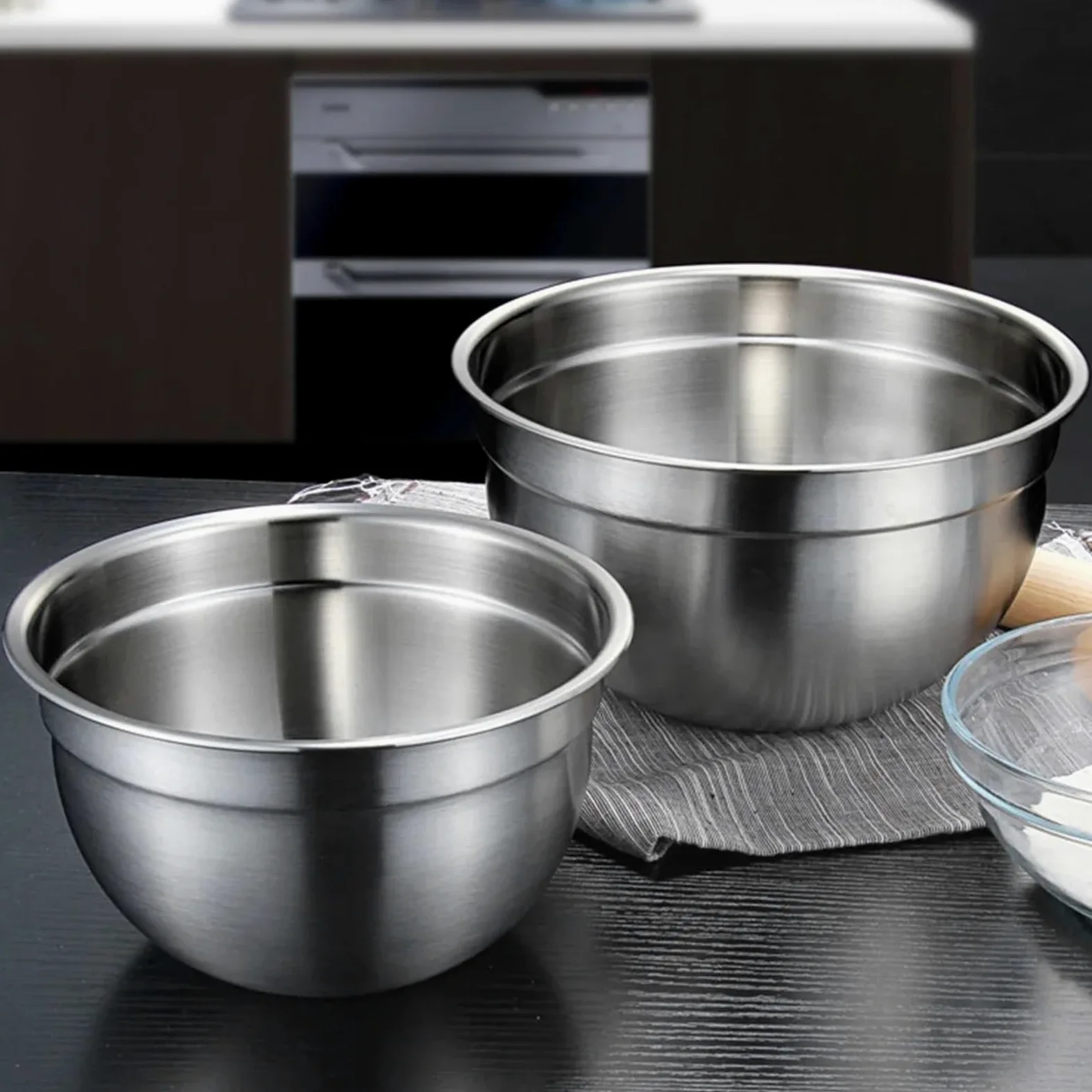 Bol De Acero Inoxidable Juego de 6 cuencos acero inoxidable for mezclar, for cocina, comedor, ensalada, for cocinar, hornear y almacenar alimentos(14-24cm)