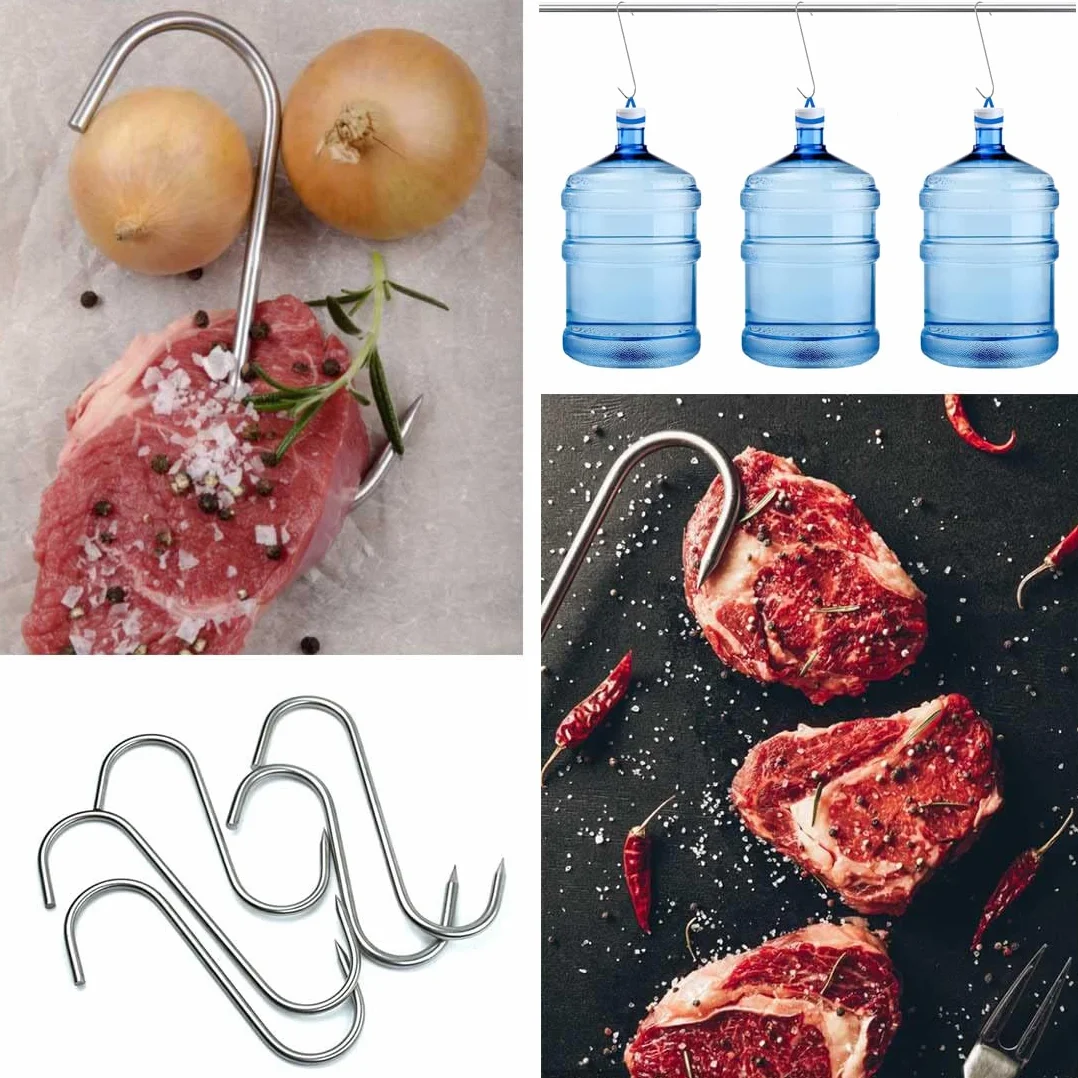 Gancho de Cocina,30 Pcs Gancho de Carne para Asador Giratorio Ganchos Colgantes para Ahumar Inoxidable Ganchos para Colgar para Carne Ahumadora de Cocina para Colgar Carne,Tocino,Jamón,Pato Asado