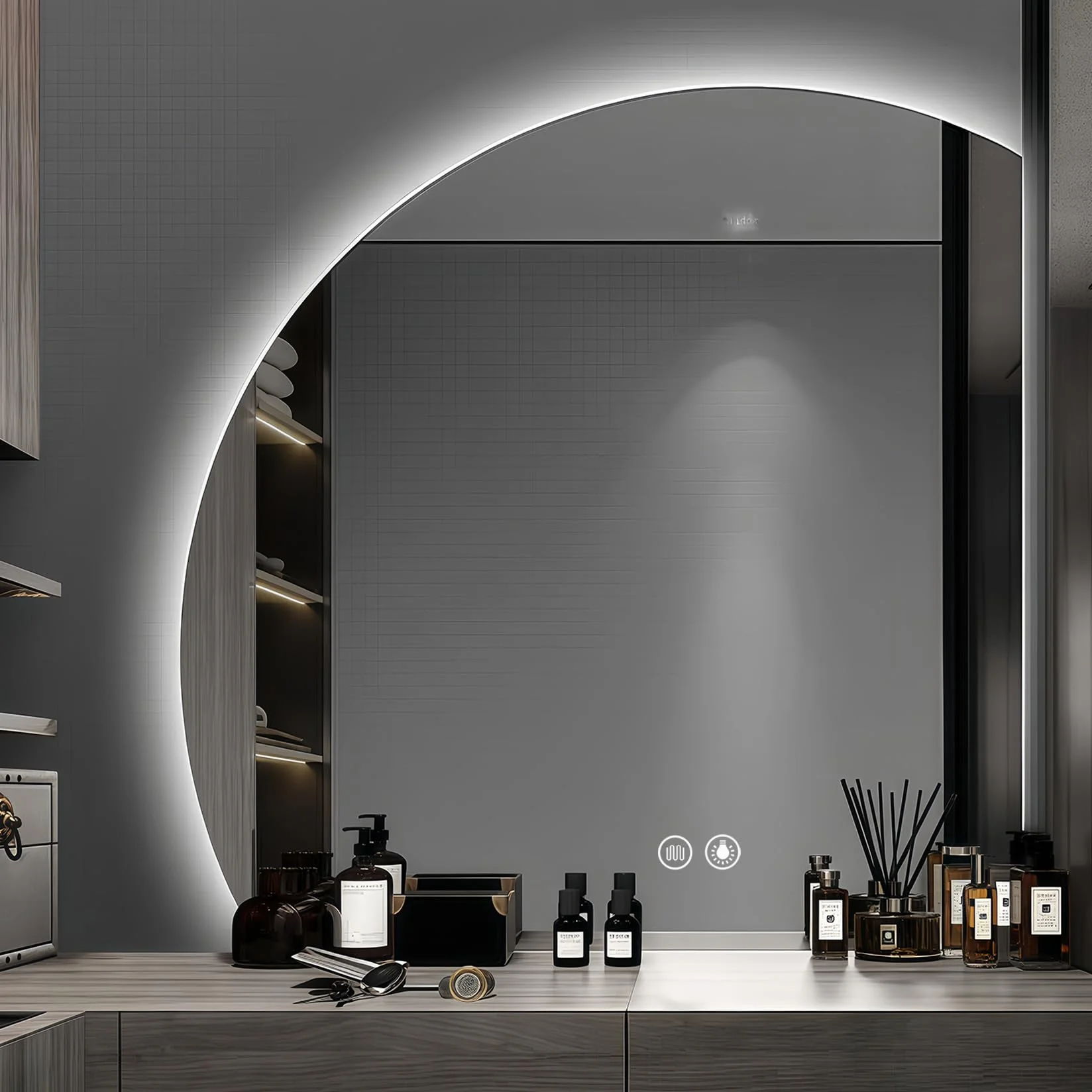 Espejo de baño con iluminación - Espejo de baño LED para cuarto de baño redondo, espejo de pared con interruptor táctil y función antiempañamiento IP54 con luz de espejo ajustable 3000K-6500K