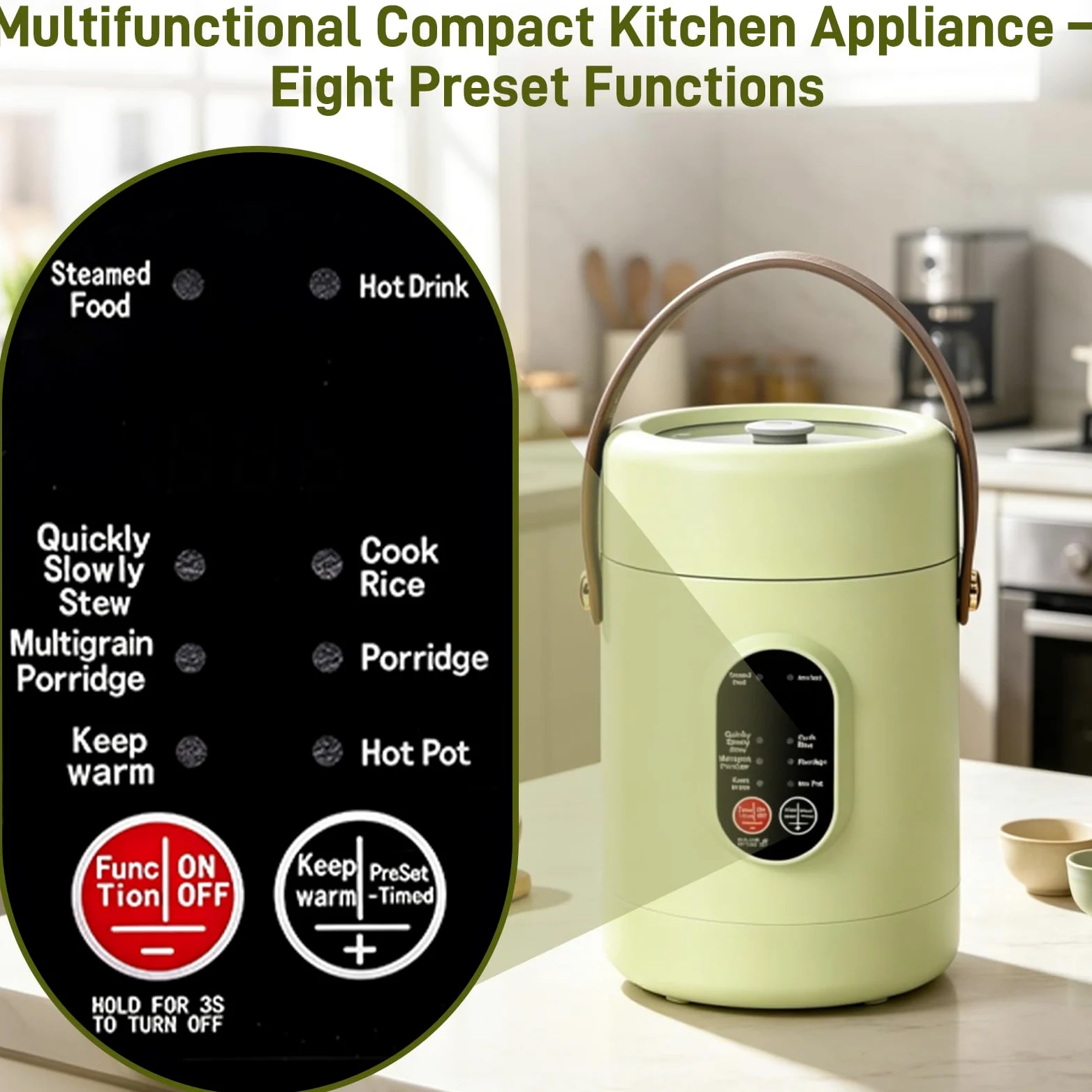 Olla eléctrica portátil de 1,2 L, con cesta vapor de acero inoxidable, cocina de viaje multifunción de 500 W, 8 funciones y temporizador inteligente 12 h, ideal para pasta, sopas y olla caliente