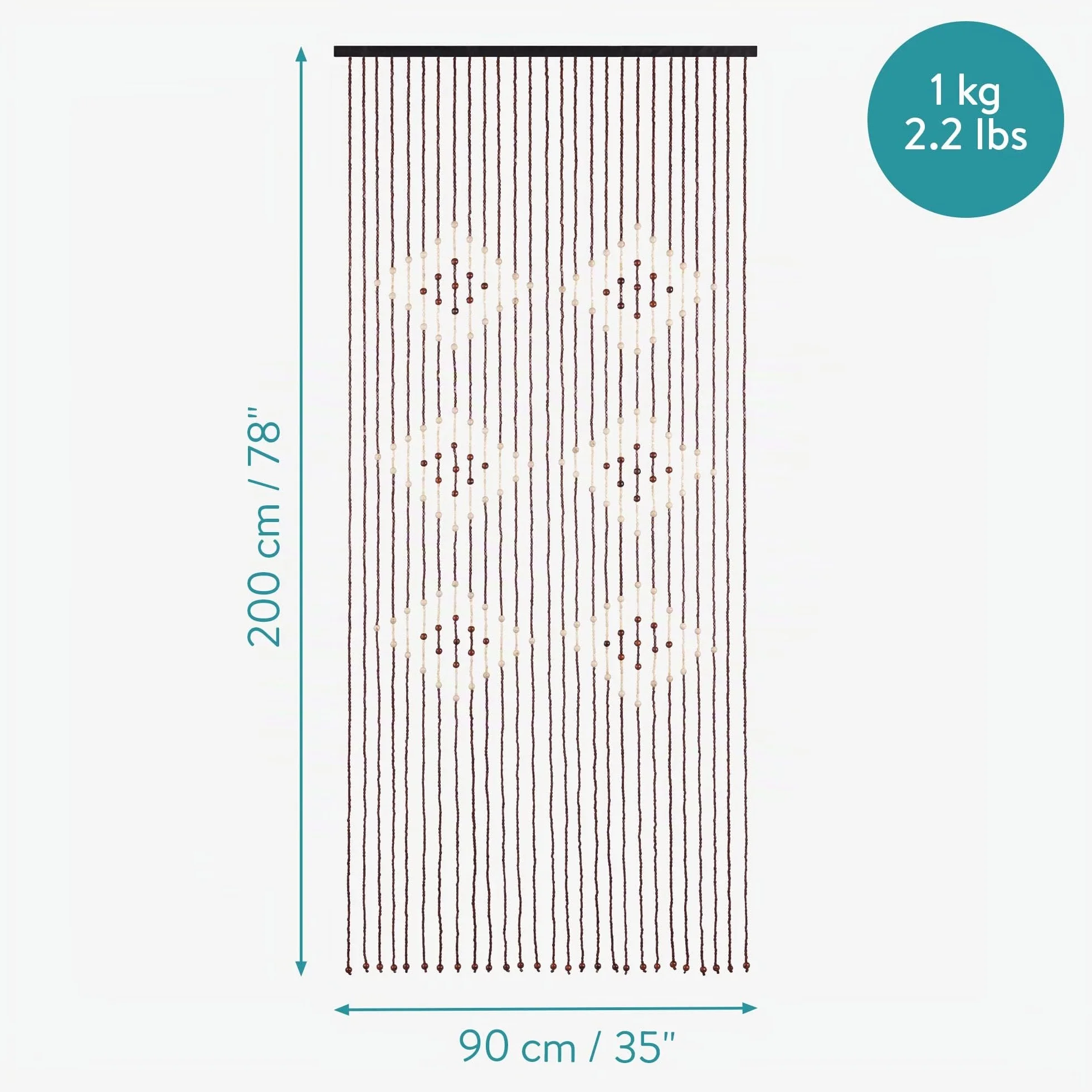 Navaris Cortina de Cuentas - Cortinas de Tiras para Puertas 90 x 200 cm - Cortina de Puerta Interior de bambú - Fácil instalación sin Agujeros