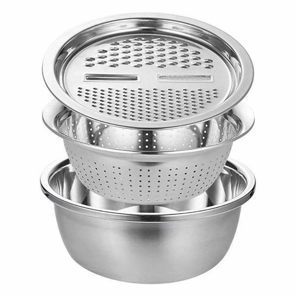 Lanzi 3 Unids/Set Cuenca De Cocina De Acero Inoxidable/Colador, Cocina Colador De Malla Fina Canasta De Lavado De Vegetales, Verduras Multifuncionales Filtro De Fruta (Size : 28cm)