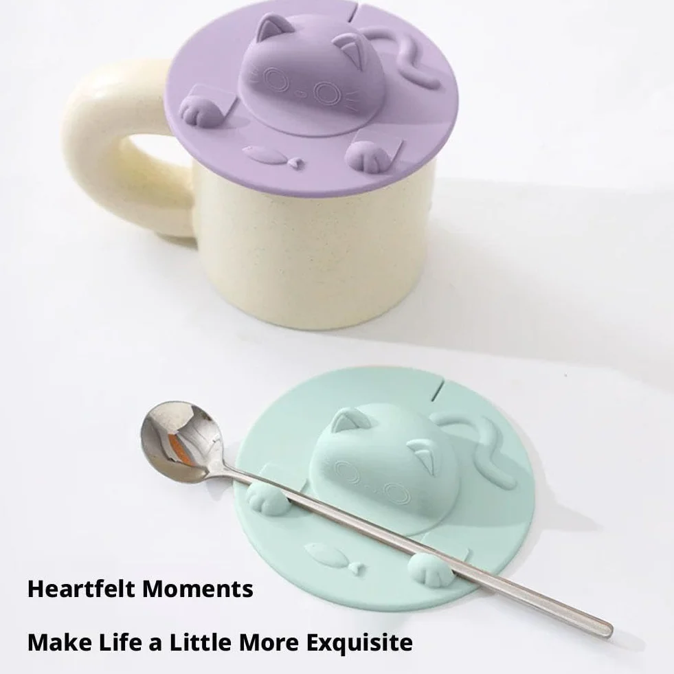 2 tapas para tazas de té, 2 tapas de silicona con diseño de gato, 4 en silicona, soporte para bolsas de té y exprimidor con soporte para taza de té, tapa para lavavajillas, para té de leche de café