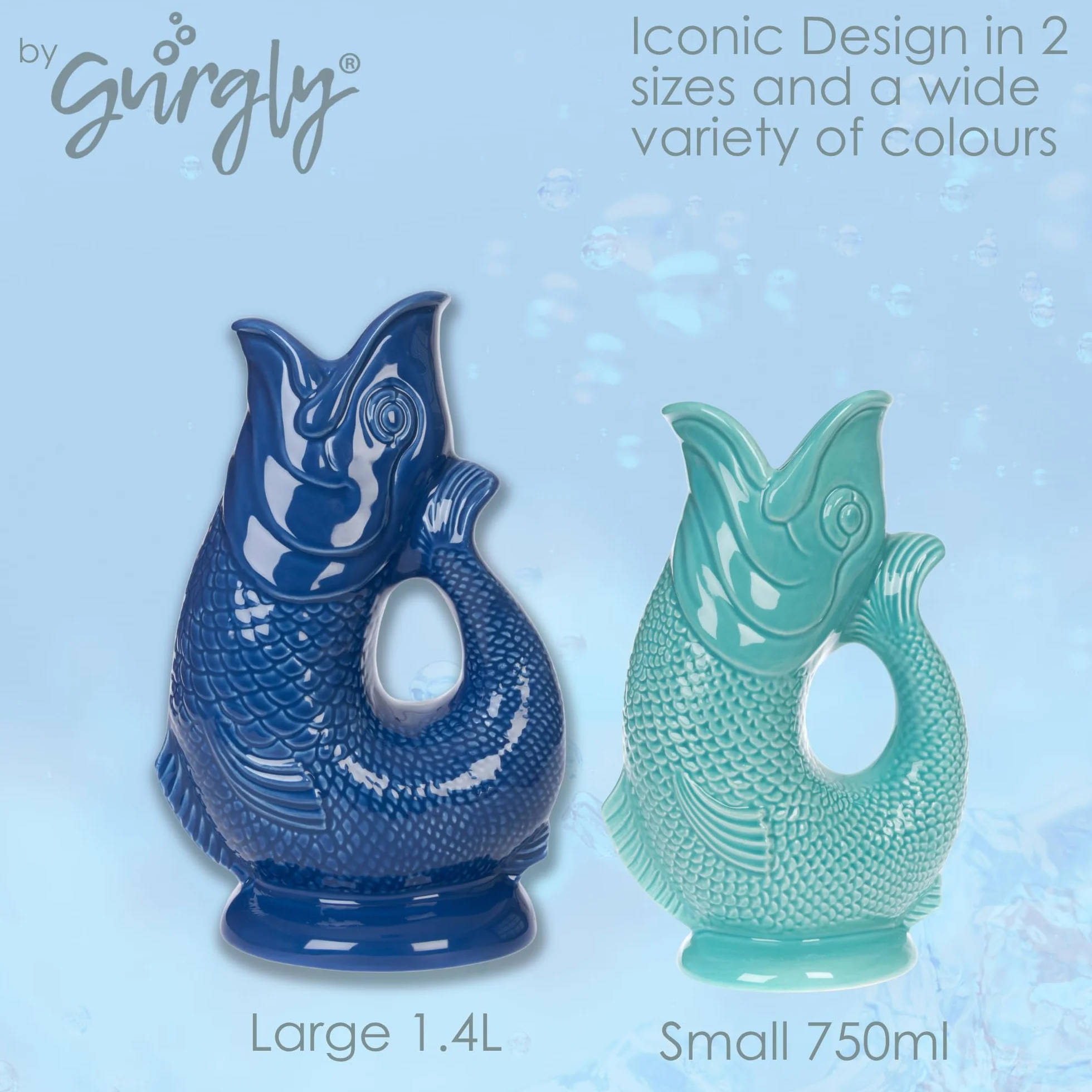Iconic Verdigris Glug Jarra Grande 28cm 1.4L - Jarra de agua para peces, jarrón decorativo para peces, adorno, jarra