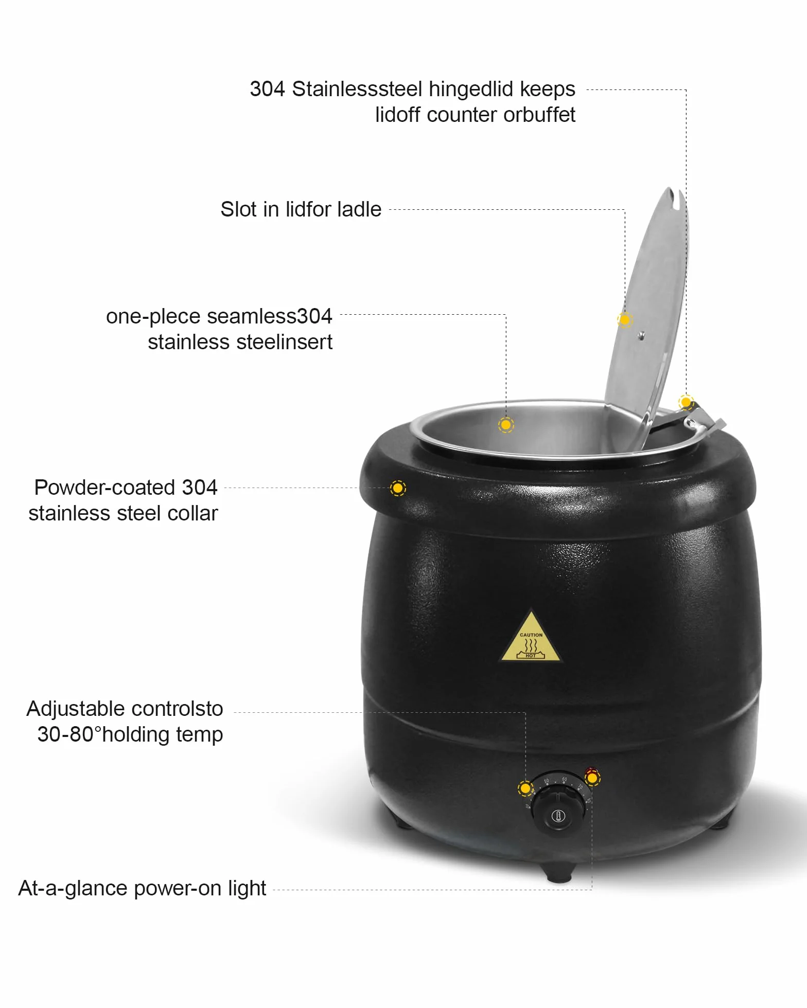 Olla Eléctrica hasta 10L, Hervidor de Sopa con Tapa abatible e Interior extraíble de Acero Inoxidable hasta 80°C para reuniones en casa, Fiestas, restaurantes y cafeterías Calentador de Sopa