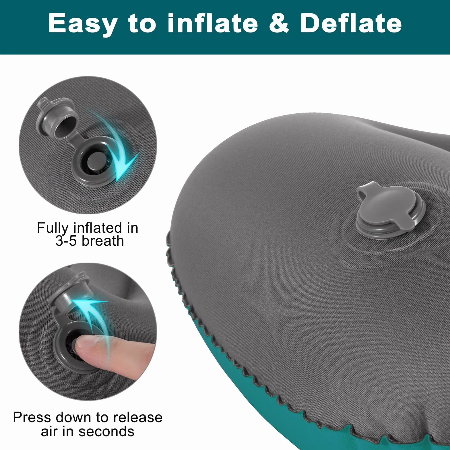 Eono Almohada de Playa Hinchable, Almohada Inflable Camping, Ultraligero Cojín de Viaje - 1 Pieza