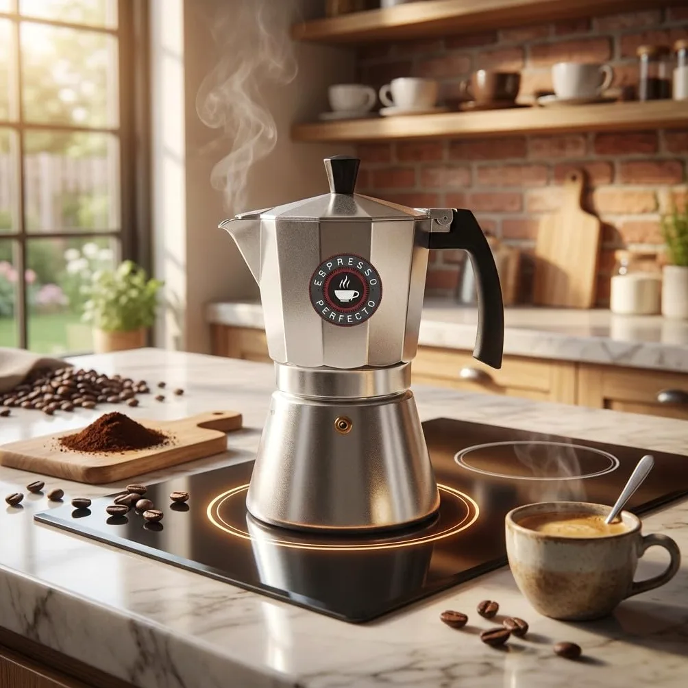 Suinga CAFETERA CLÁSICA ITALIANA de inducción de aluminio duradero y resistente. Capacidad de 9 tazas. Color Gris