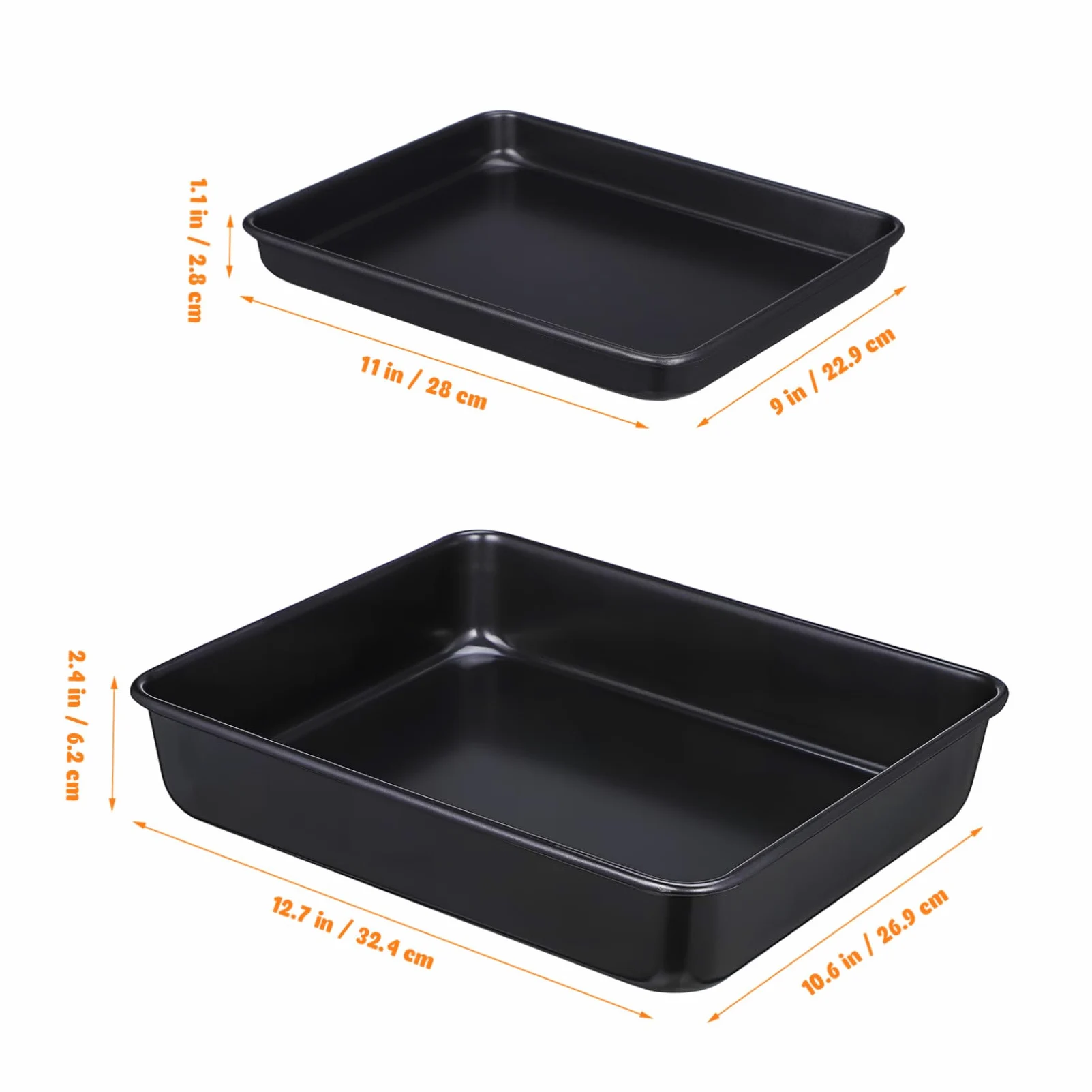 ERINGOGO Bandejas para Hornear Horno Tostador Antiadherentes Acero Inoxidable 13 y 11 Negras Kit Multifuncional Cocina Pan Pasteles 2 Piezas