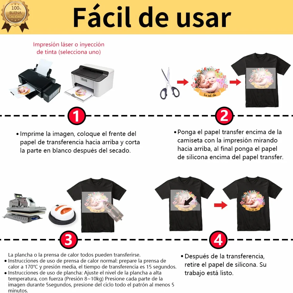 TransOurDream-Papel de Transferencia para tejido oscuro,transfer paper t-shirt printing,vinilo HTV,Mejora 3.0,A4 10 Hojas,Papel Transfer,Perfecto para fiesta.
