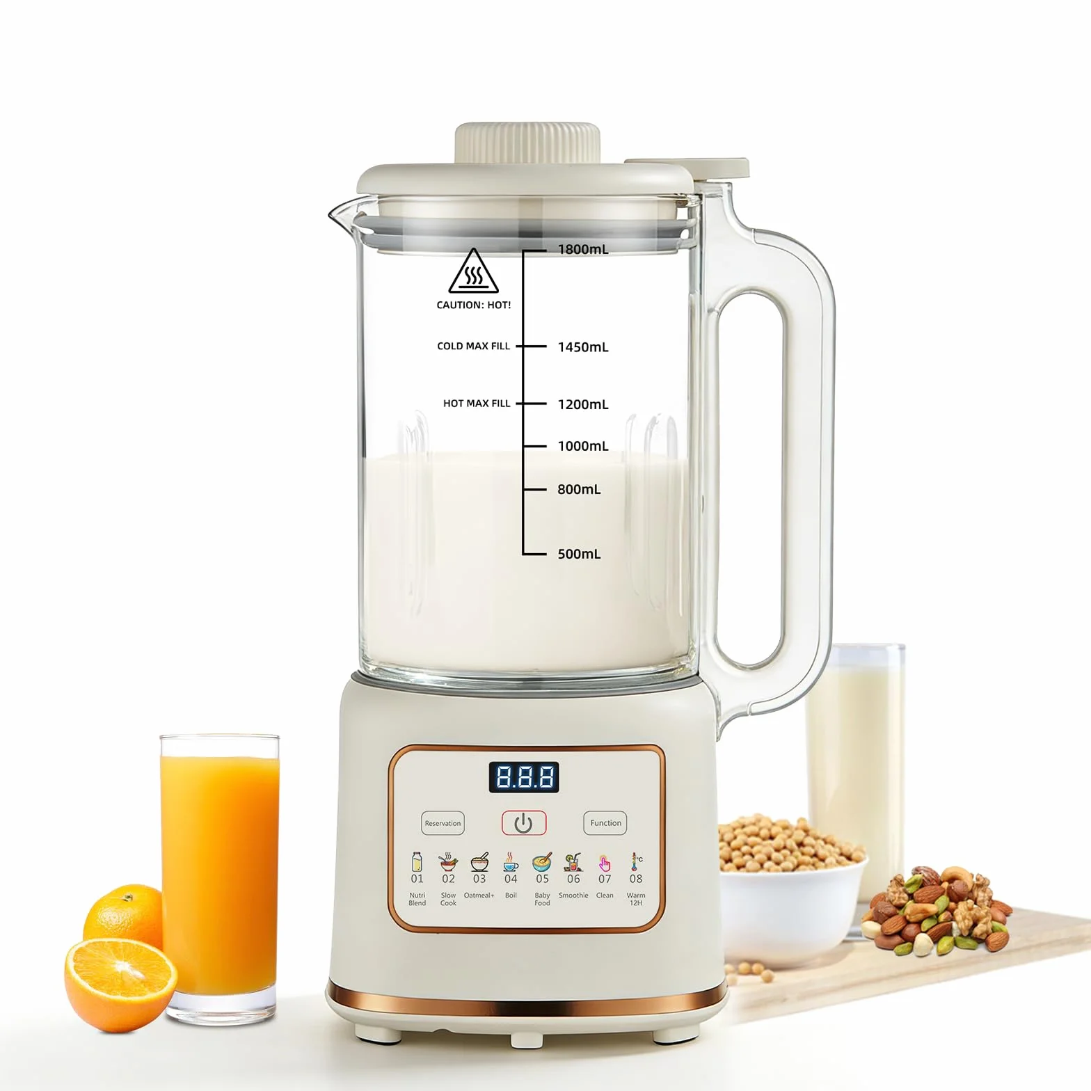 Máquina de Leche Vegetal 1500ml Máquina Multifunción para Leches Vegetales, 8 Programas Automática para Leche de Soja, Avena, Almendras, 800 W, Libre de BPA