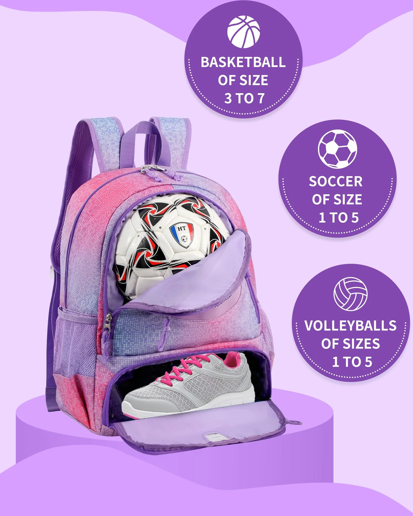 Mochila de baloncesto 30 L compartimento para pelota y zapatos transpirable