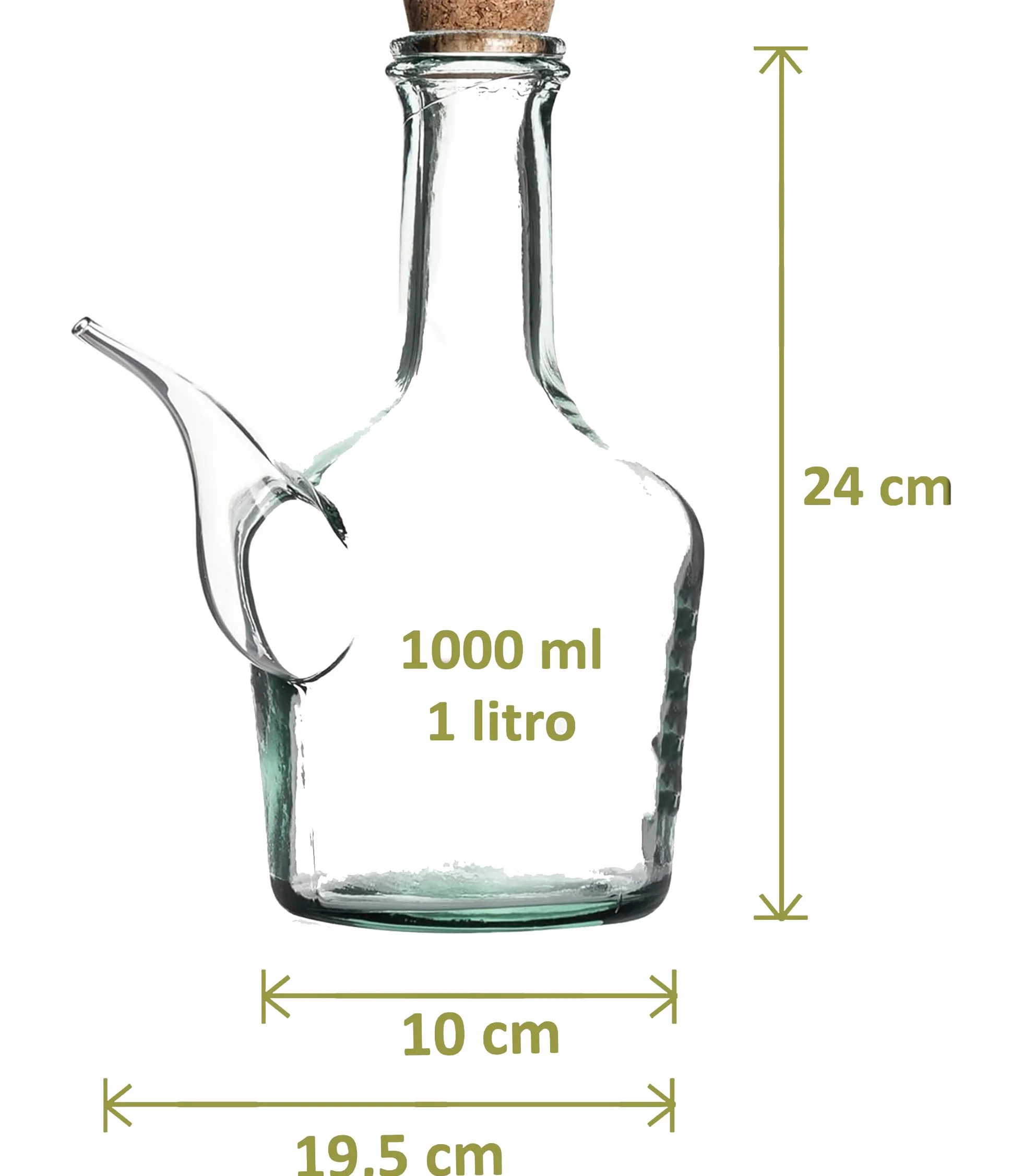 Barral de Vidrio Artesano. Porrón de Vino de Cristal 1000 ml. Aliñador aceite picante. Recipiente Cerveza Barral. Dispensador de aceite y cerveza 0,5l. Fabricado en España. Vidrio 100% Reciclado.