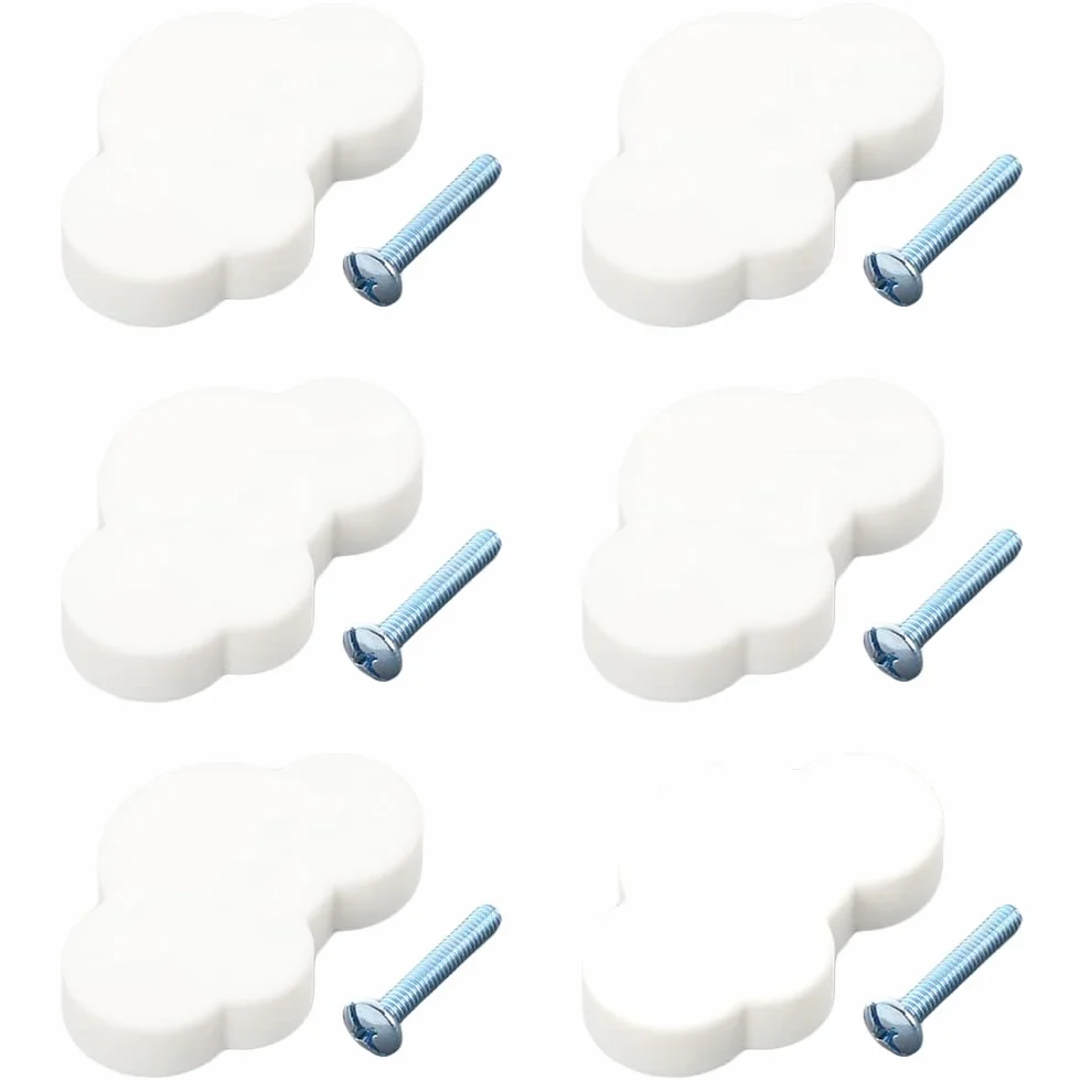 Juego de 6 pomos de armario para habitación infantil, diseño de nubes, color blanco