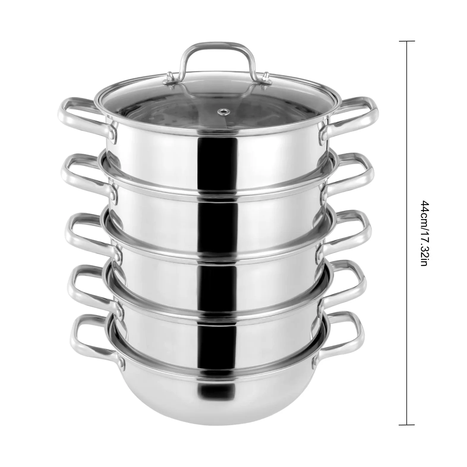 Olla de vapor de inducción Mantowarka de acero inoxidable de 5 capas, de acero inoxidable 304, con tapa de cristal, para cocina al vapor, integrada (plata, 28 cm)