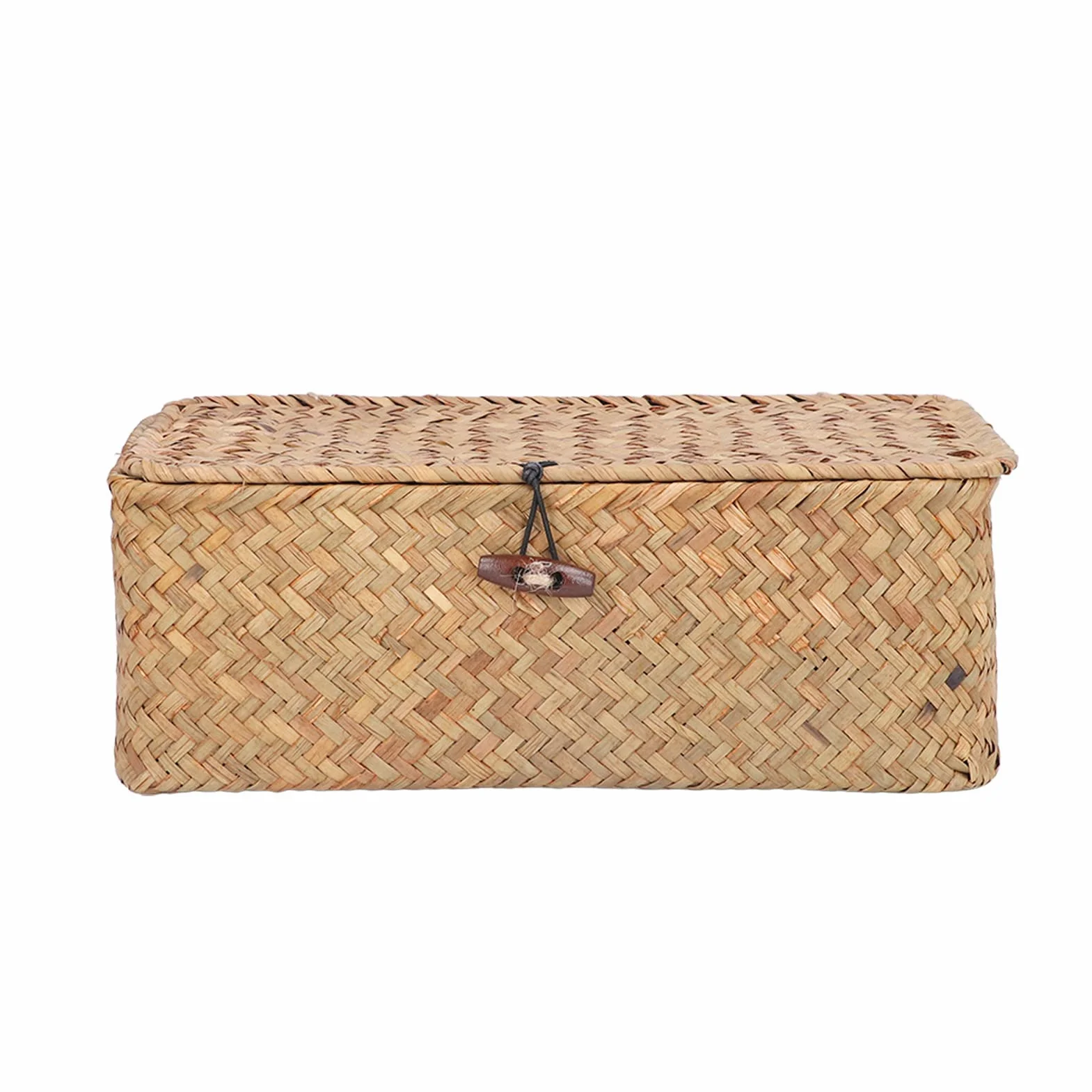 Cesta de Mimbre Grande con Tapa para Almacenamiento de Algas Marinas, Decorativa Natural