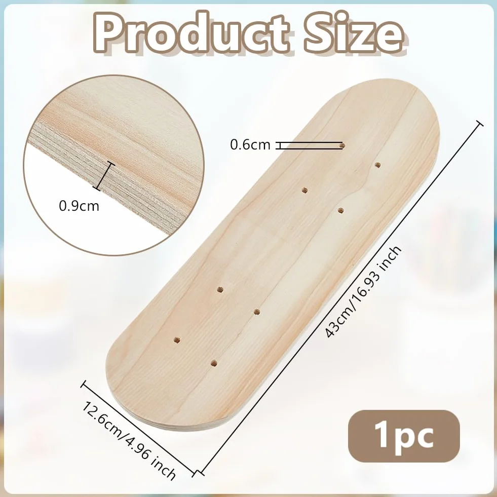 OLYCRAFT Tabla de monopatín vacía de madera 43 x 12,6 cm sin terminar para DIY