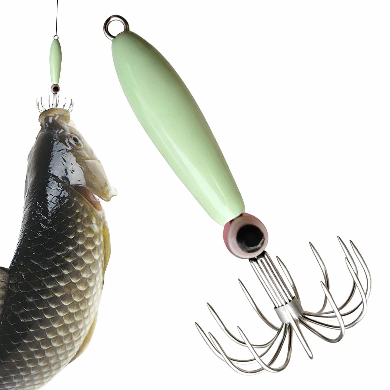 Poteras para Pesca En Agua Salada - Metal Fosforescente para Calamar, Sepia, Pulpo - Portátil Ligero Antifuga