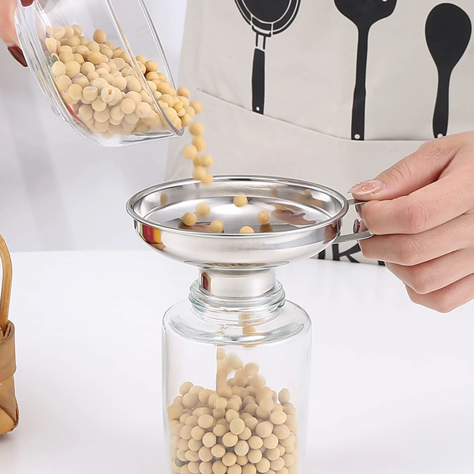 Embudo de Acero Inoxidable, Juego de 3 Embudos para Mermelada, Set de Embudos de Cocina con Pinza de Conservación para Trasvasar Especias, Líquidos, Judías y Mermelada