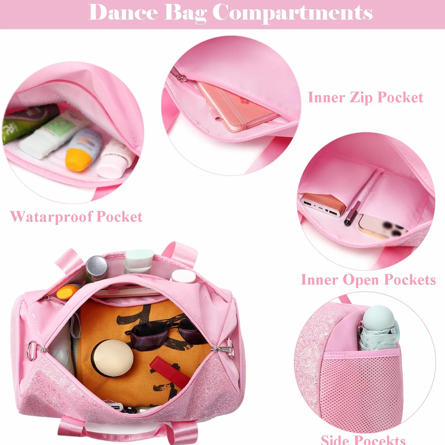 Purpurina Bolsa de Deporte Infantil Pequeña Bolsa de Viaje Bolsa de Hombro Escolar para Niñas