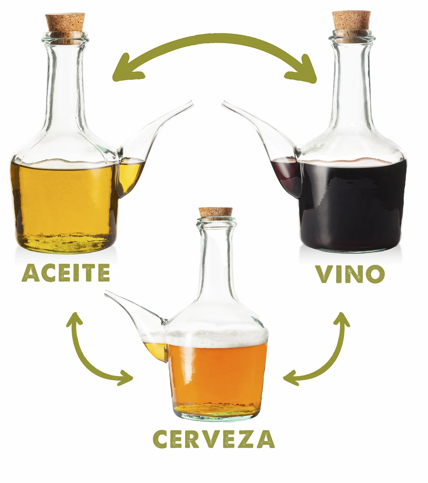Barral de Vidrio Artesano. Porrón de Vino de Cristal 1000 ml. Aliñador aceite picante. Recipiente Cerveza Barral. Dispensador de aceite y cerveza 0,5l. Fabricado en España. Vidrio 100% Reciclado.