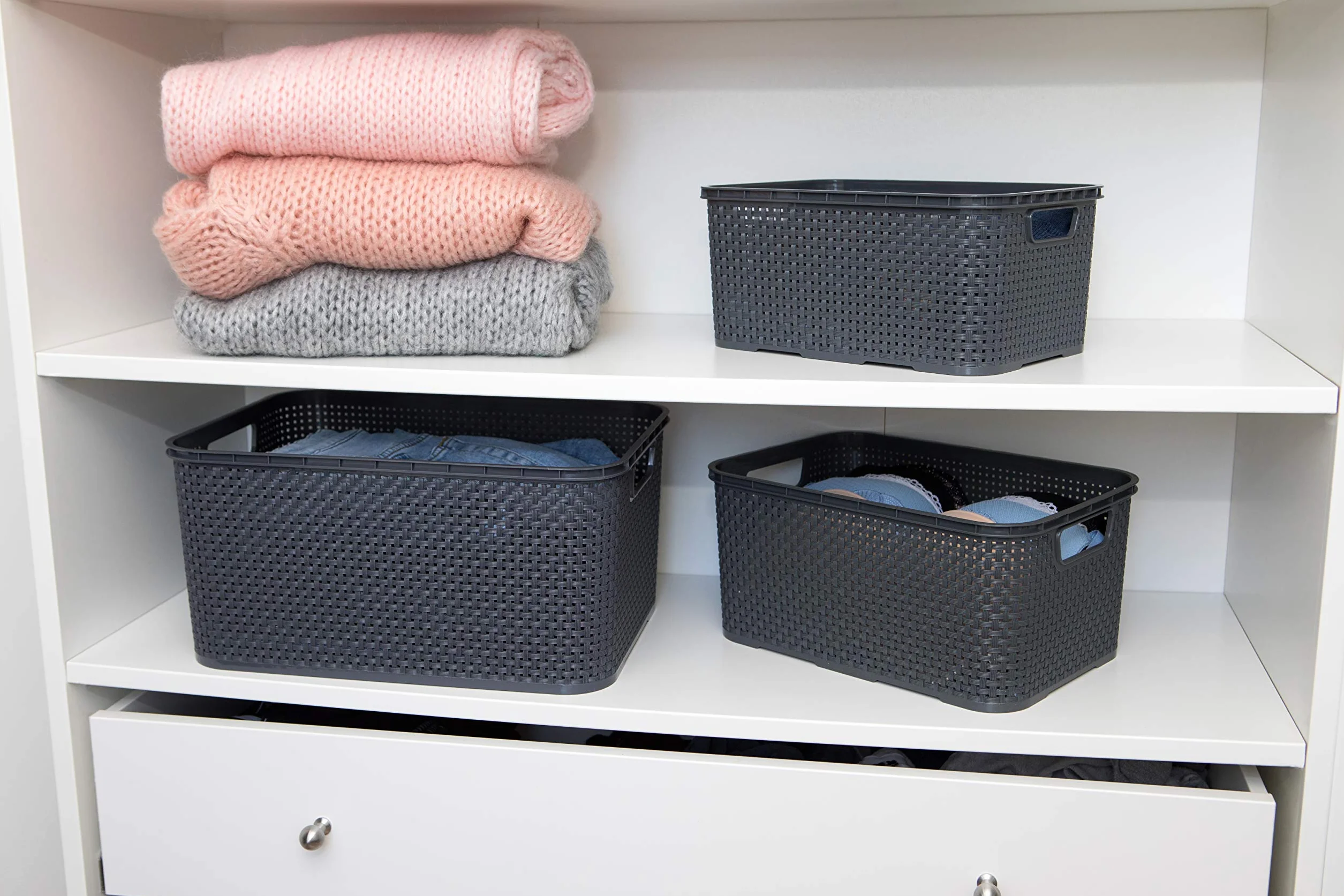 BranQ - Home Essential Cesta universal multifuncional en diseño de ratán, tamaño S 7 L, sin bisfenol A, plástico polipropileno, antracita, 28,5 x 19,5 x 12,9 cm