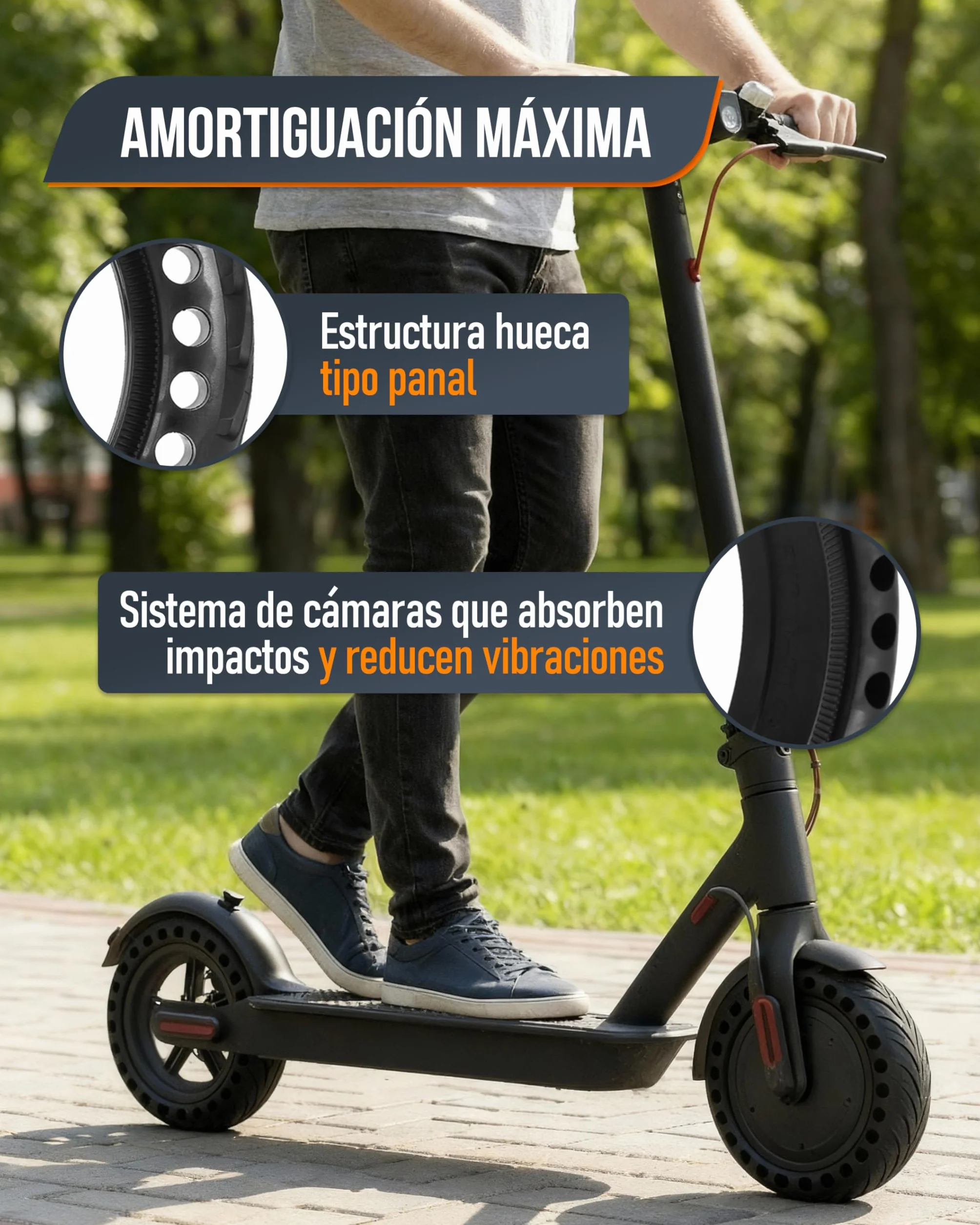 Rueda para Patinete Eléctrico 8,5 Pulgadas Neumático Antipinchazos Xiaomi M365/M365 Pro/M365 Pro2 Negro