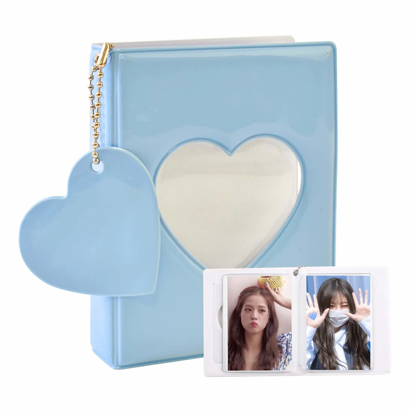 Kpop Album Fotos Puede Almacenar 32 Hojas, Corazón Azul Libro de Fotos con Colgante de Corazón Azul, Mini Moda álbum de Fotos Adecuado para Almacenar Fotos de ídolos, Tarjetas, Pegatinas