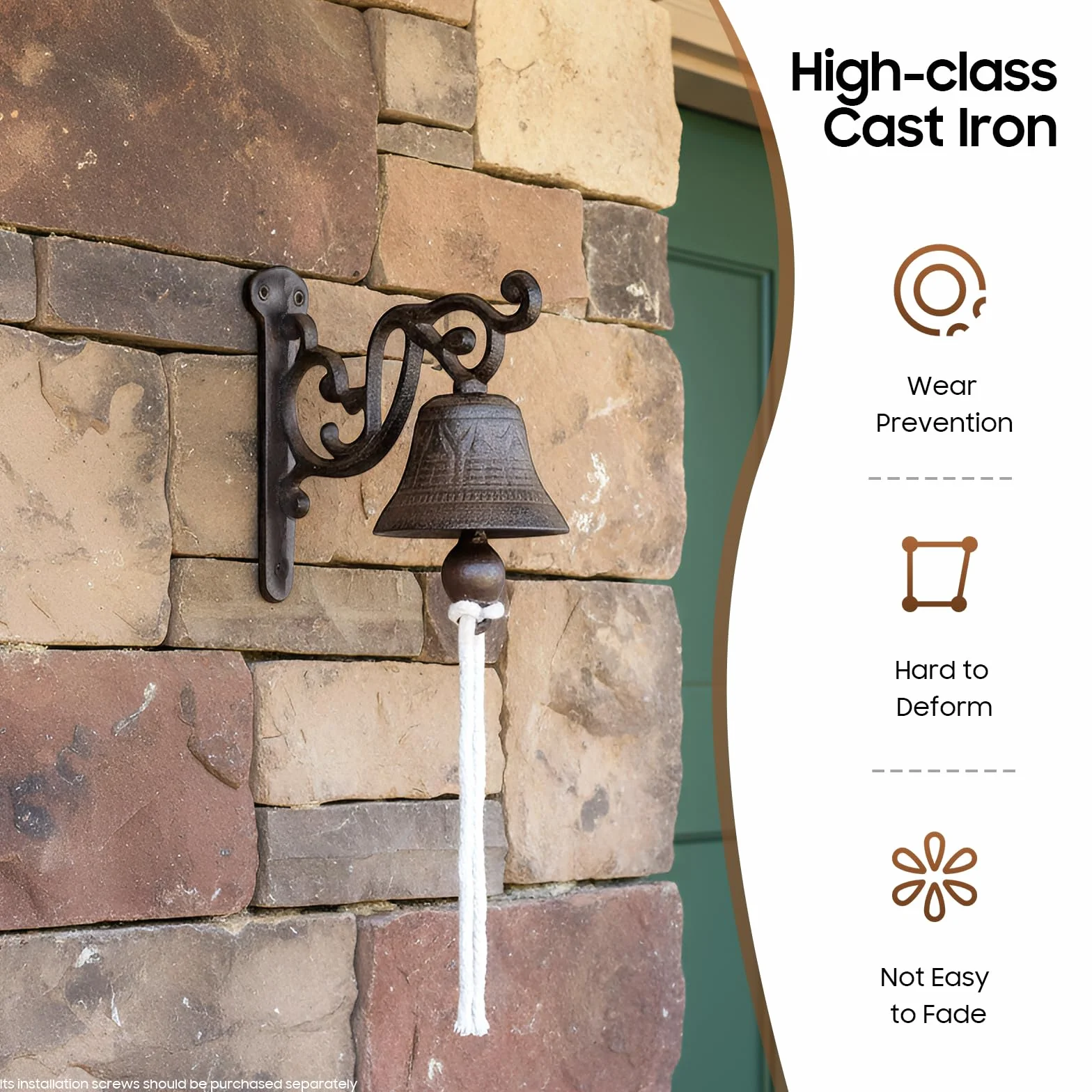Campana de barco rústica de hierro fundido, con Capitanes Bell para arte de pared rústico, imitación de bronce, montaje en pared vintage, rústico, negro (13,5 x 13,5 cm)