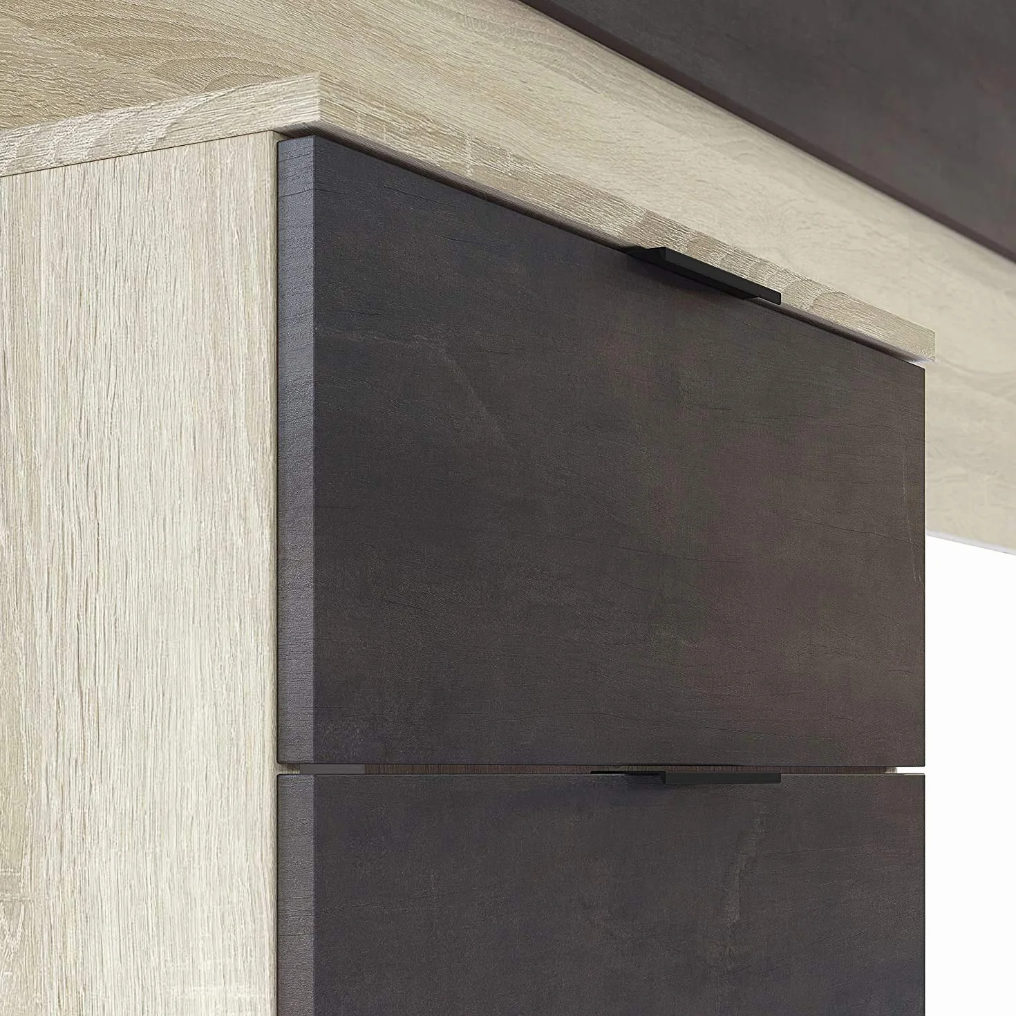 Mobelcenter – Cabezal y 2 Mesitas de Noche – Cabecero Matrimonio y 2 Mesitas de Noche – Color Roble Canadian y Óxido - Medidas: Ancho: 247 cm x Fondo: 38 cm x Alto: 95 cm - (1093)