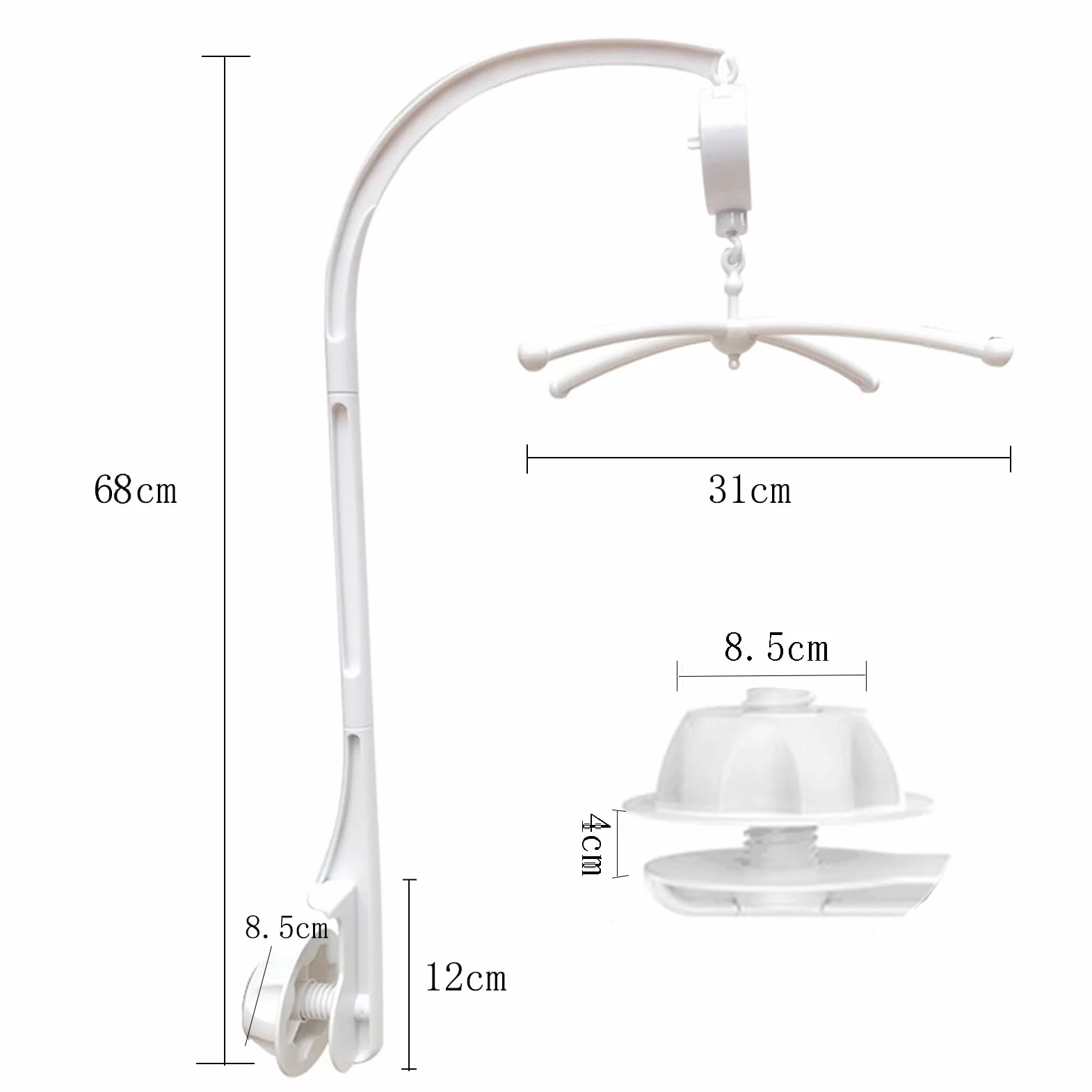 Blanco Soporte Para Cama de Bebé Cuna Cuna Brazo Móvil Con Caja de Música Mecánica y Soporte Extendido Soporte Tuerca Tornillo Cama sin Juguetes Para Baby Girl & Boy