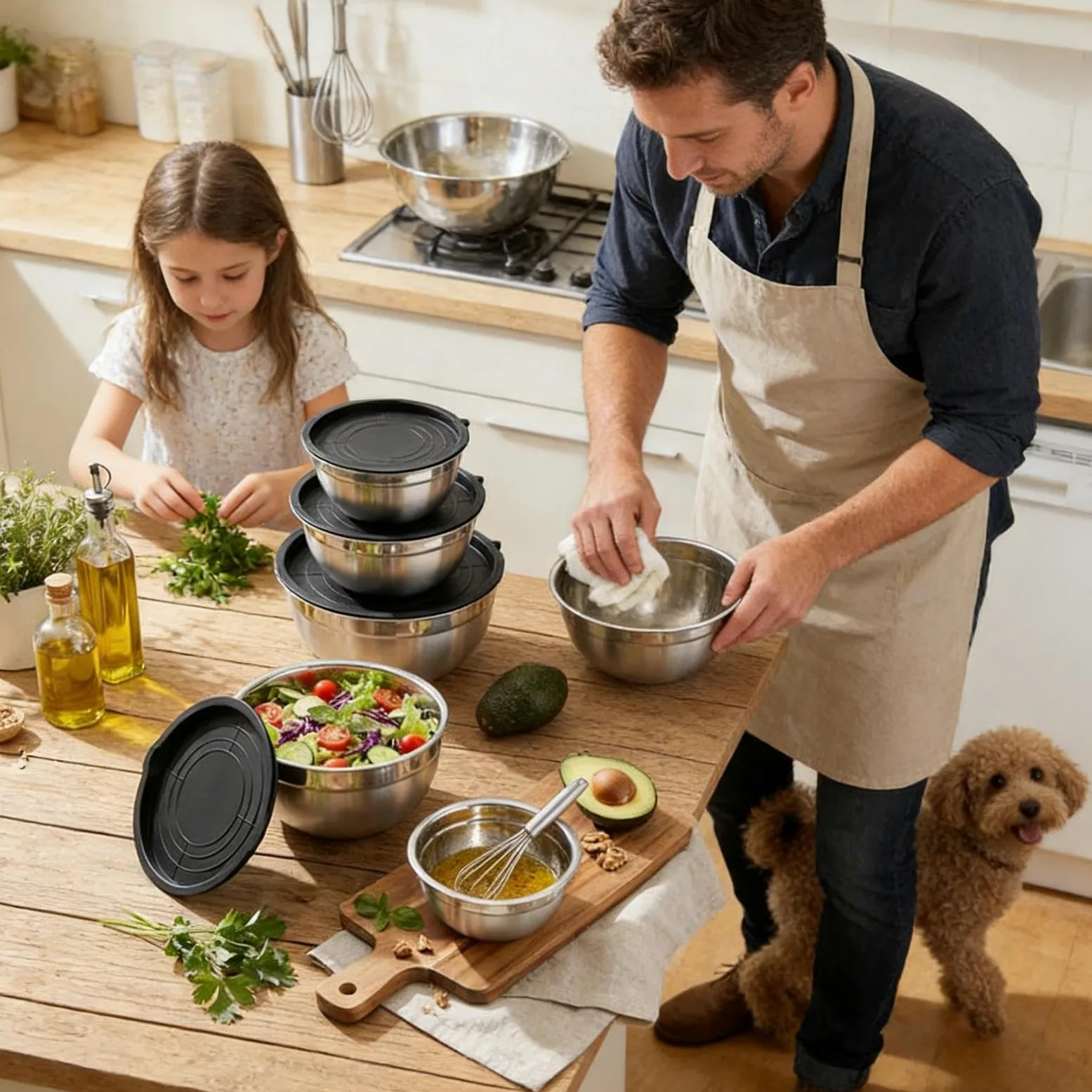 Boles de Mezcla de Acero Utensilios de Cocina Redondos Antideslizantes 7 | Cuencos Organizadores De Alimentos para la Preparación de Salsa