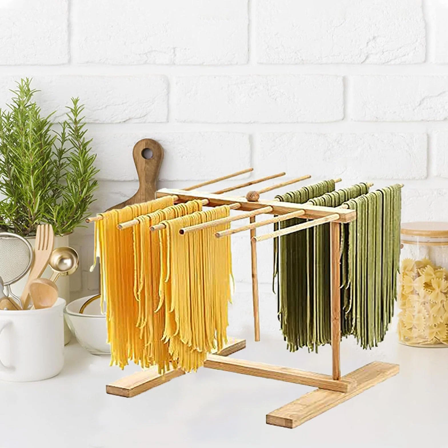 Secador de fideos, 12 barras, soporte para pasta de madera, estante para pasta, soporte para pasta para secar, secadora de espaguetis, ahorra espacio, reutilizable