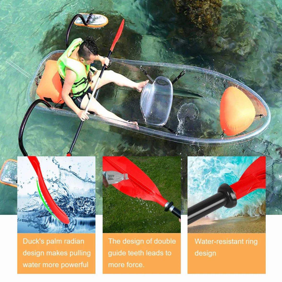 Remos Kayak Desmontables 222cm Aluminio Ligero Palas Doble para Barco Sup Piragua
