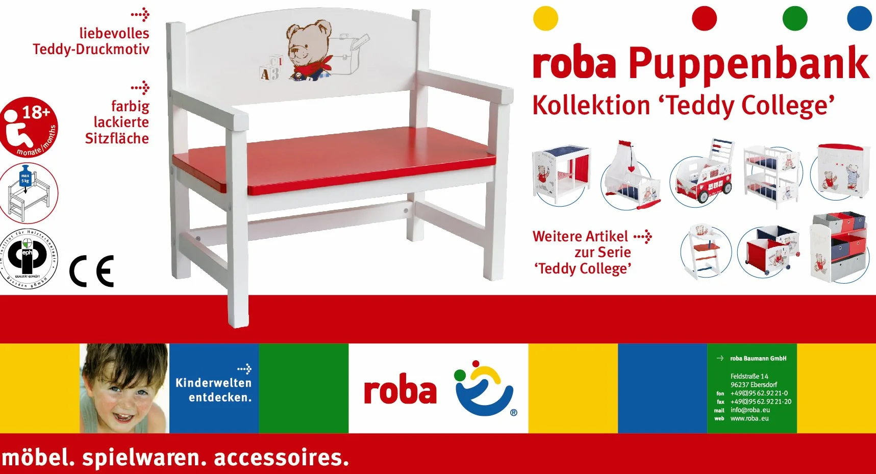 roba Banquito para muñecas Teddy College lacado blanco accesorio