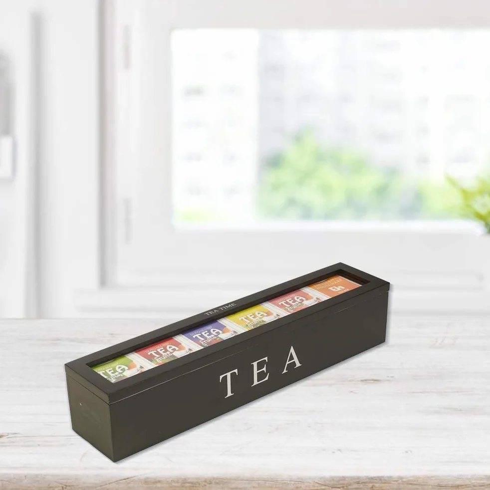 Caja de Almacenamiento de Bolsas de té de café, Recipiente de Almacenamiento de Madera con 5 Ranuras, Organizador de Set de Estilo Retro, para Amantes del té (Black)