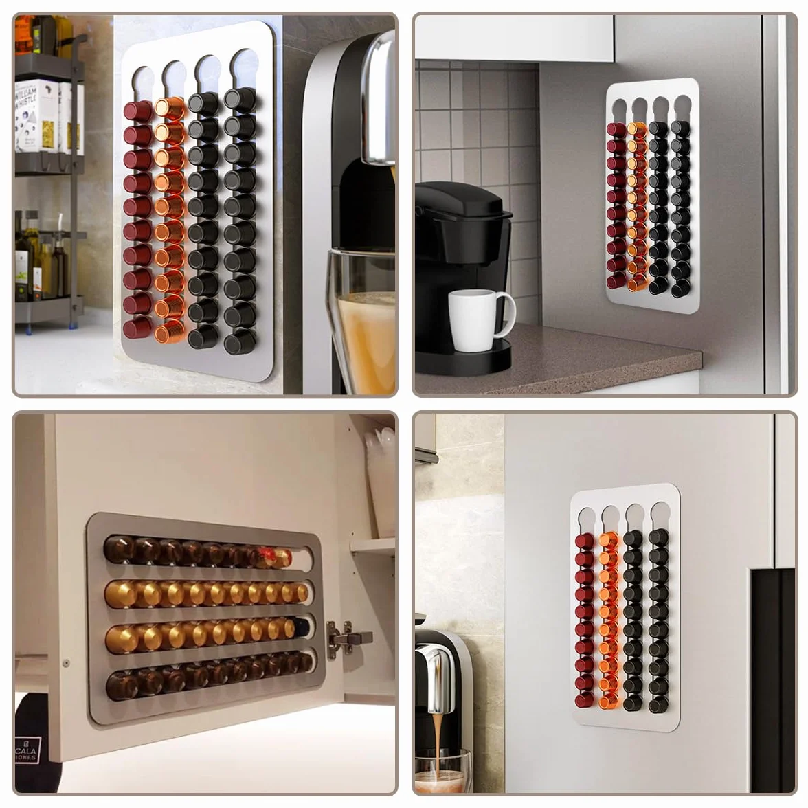 Porta Dispensador Guarda Capsulas para Nespresso,40,5x22cm Inoxidable Soporte Capsulas para Nespresso Vertuo,3M Cinta Adhesiva Soporte para Cápsulas de Café, para Almacenamiento de 40 Cápsulas Café