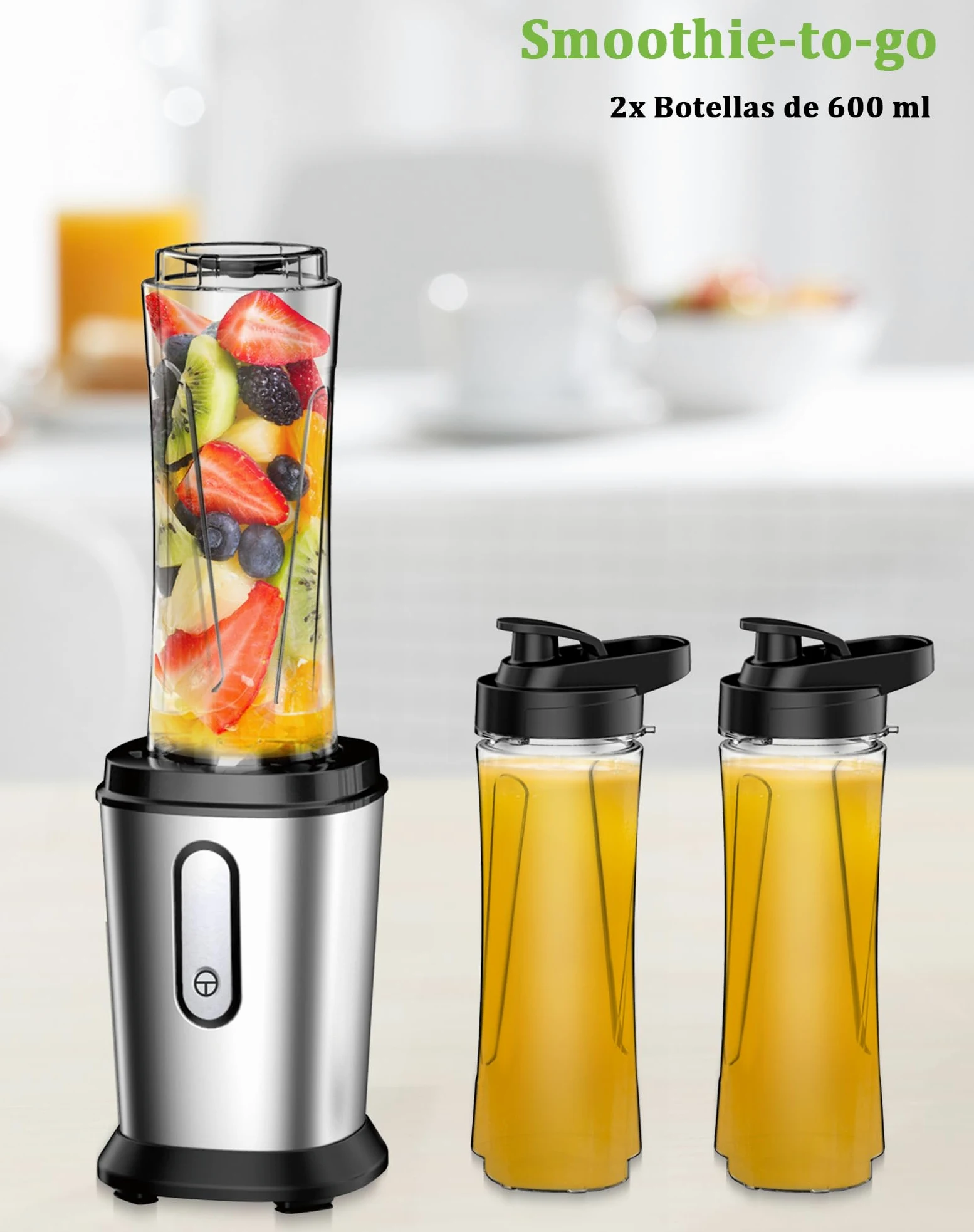 Batidora de Vaso, 500W Mini Portatil Batidora de Vaso Smoothies Individual con 2 Botellas de 600 ml de Plástico Tritan, Licuadora para Zumos, Batidos, Verduras, Frutas