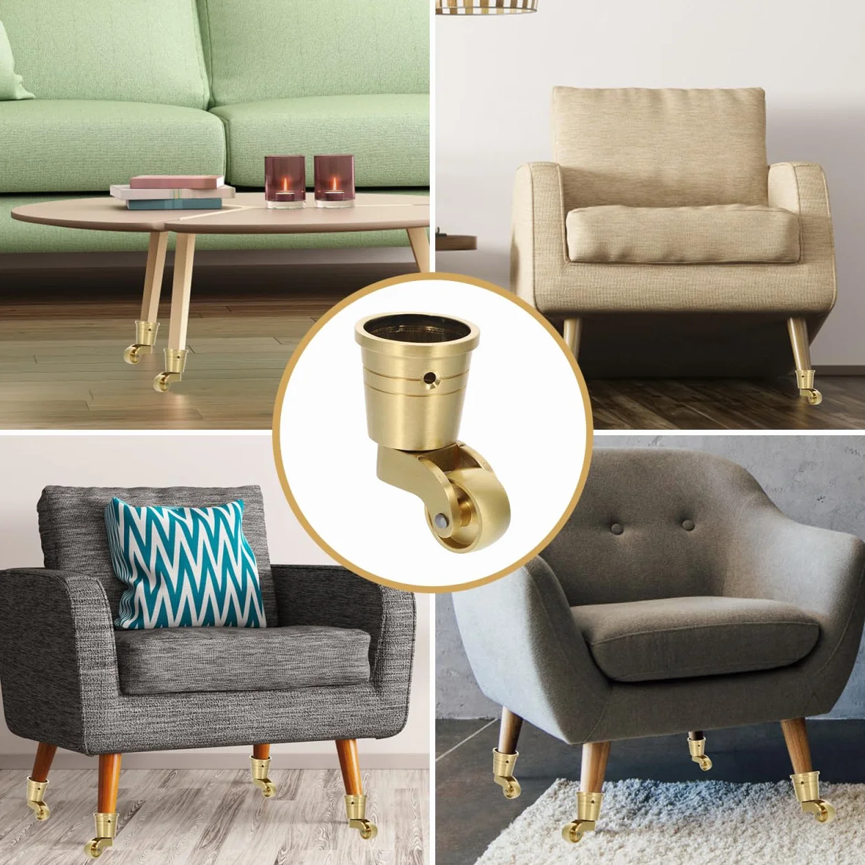 Ruedas giratorias de latón para muebles, sillas y sofá