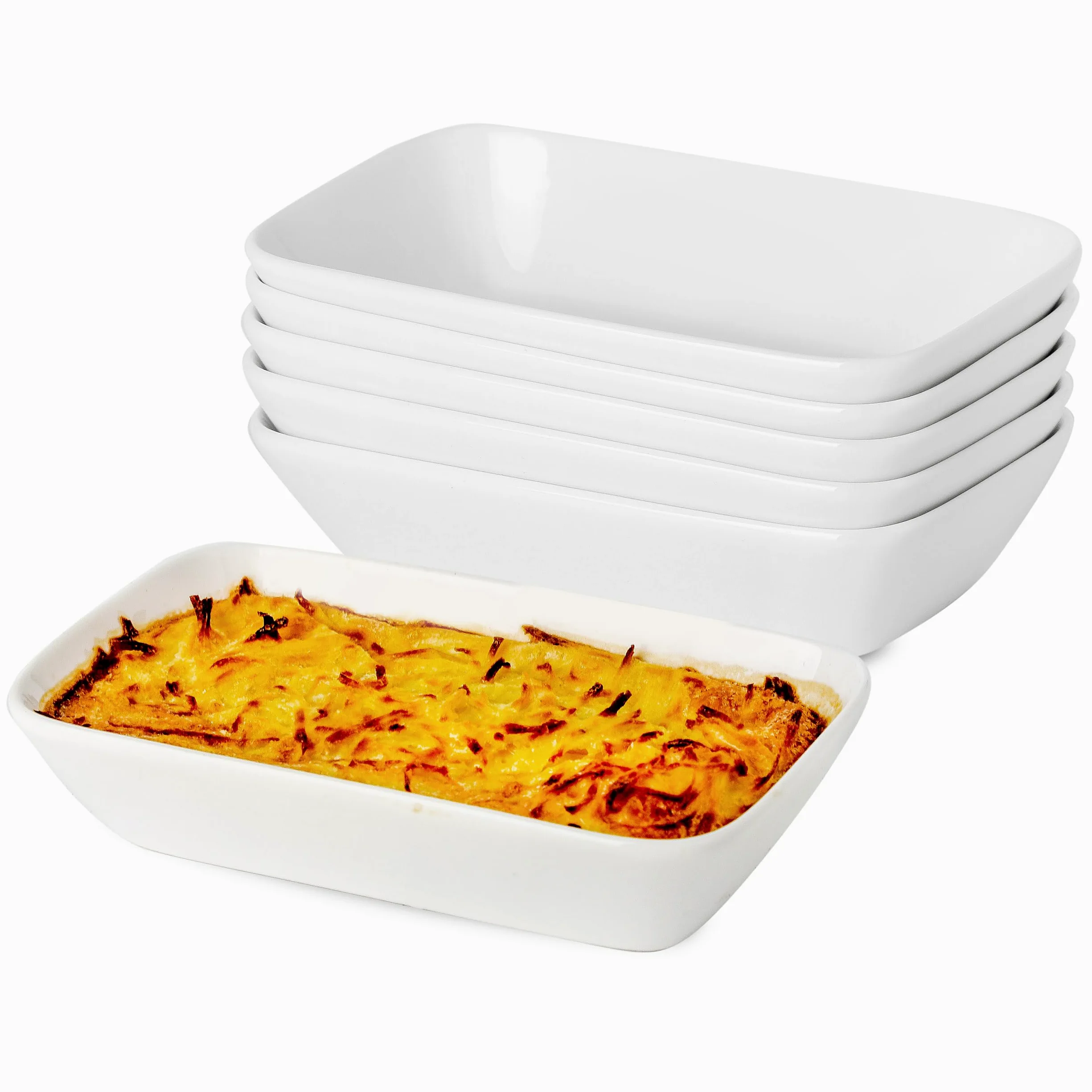 Plato pequeño de cerámica para hornear, 7 x 4.5 pulgadas, apto para horno, sartenes rectangulares individuales de 13.5 onzas para gratinado, cazuela, soufflé, pudín, juego de 6