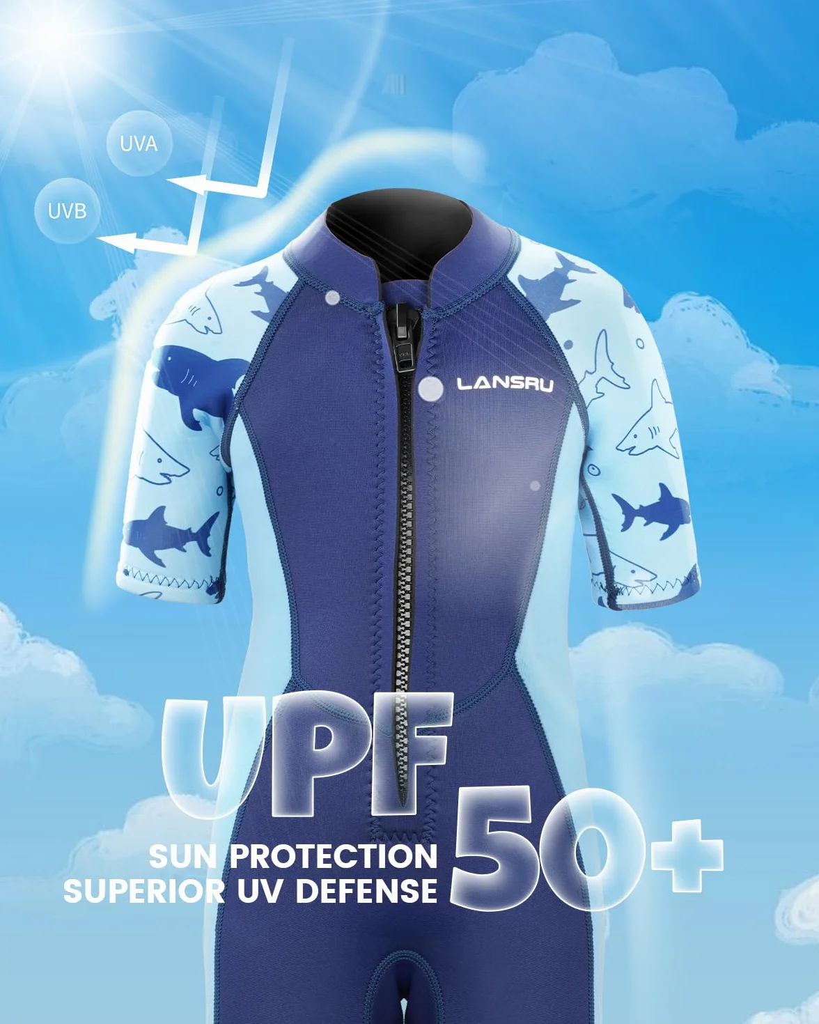 Traje de neopreno para niños 1-10 años SCR 2mm protección UV cremallera frontal natación